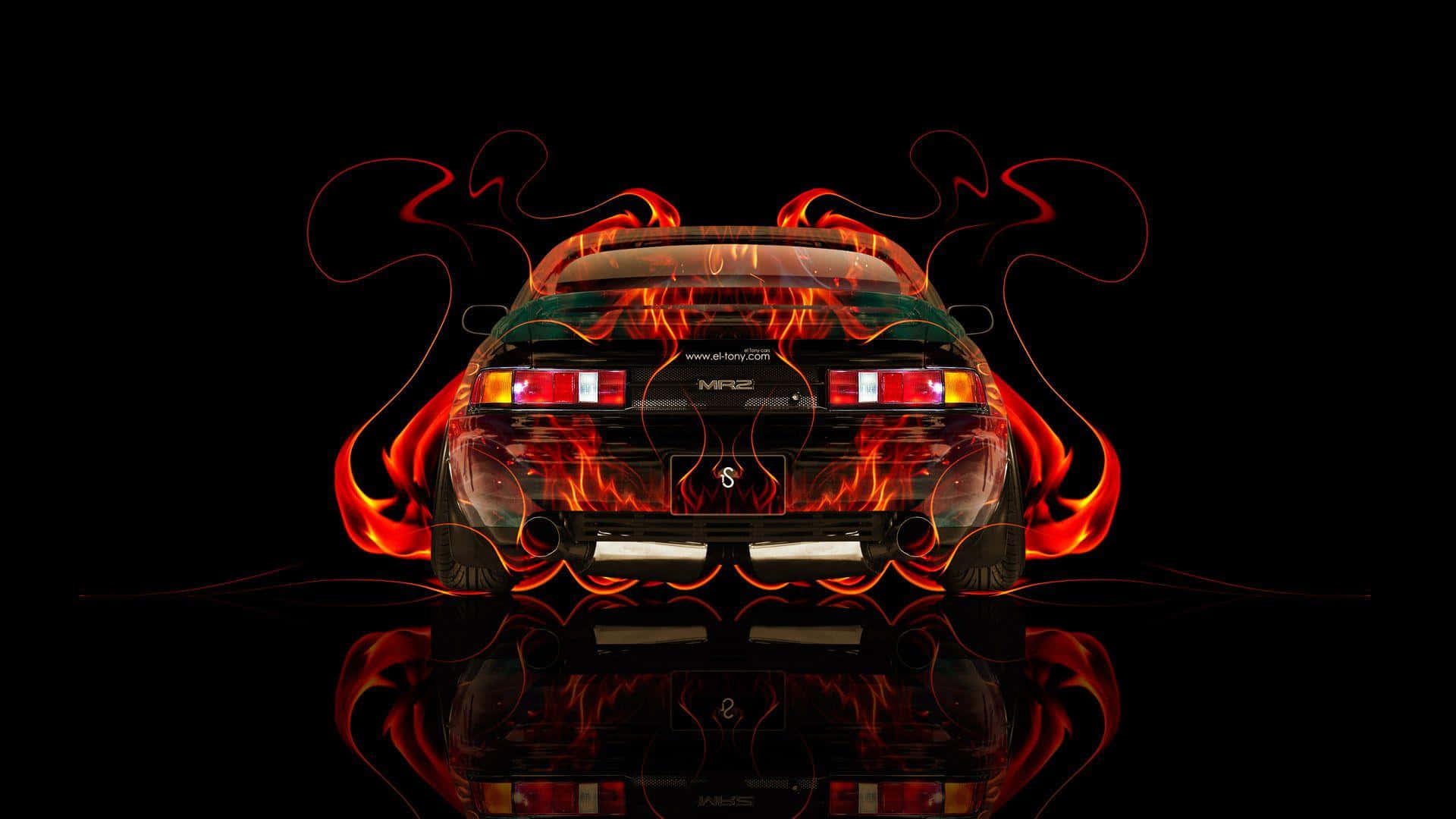 Toyota MR2, black sports car, glowing red flames, Full HD Desktop Wallpaper