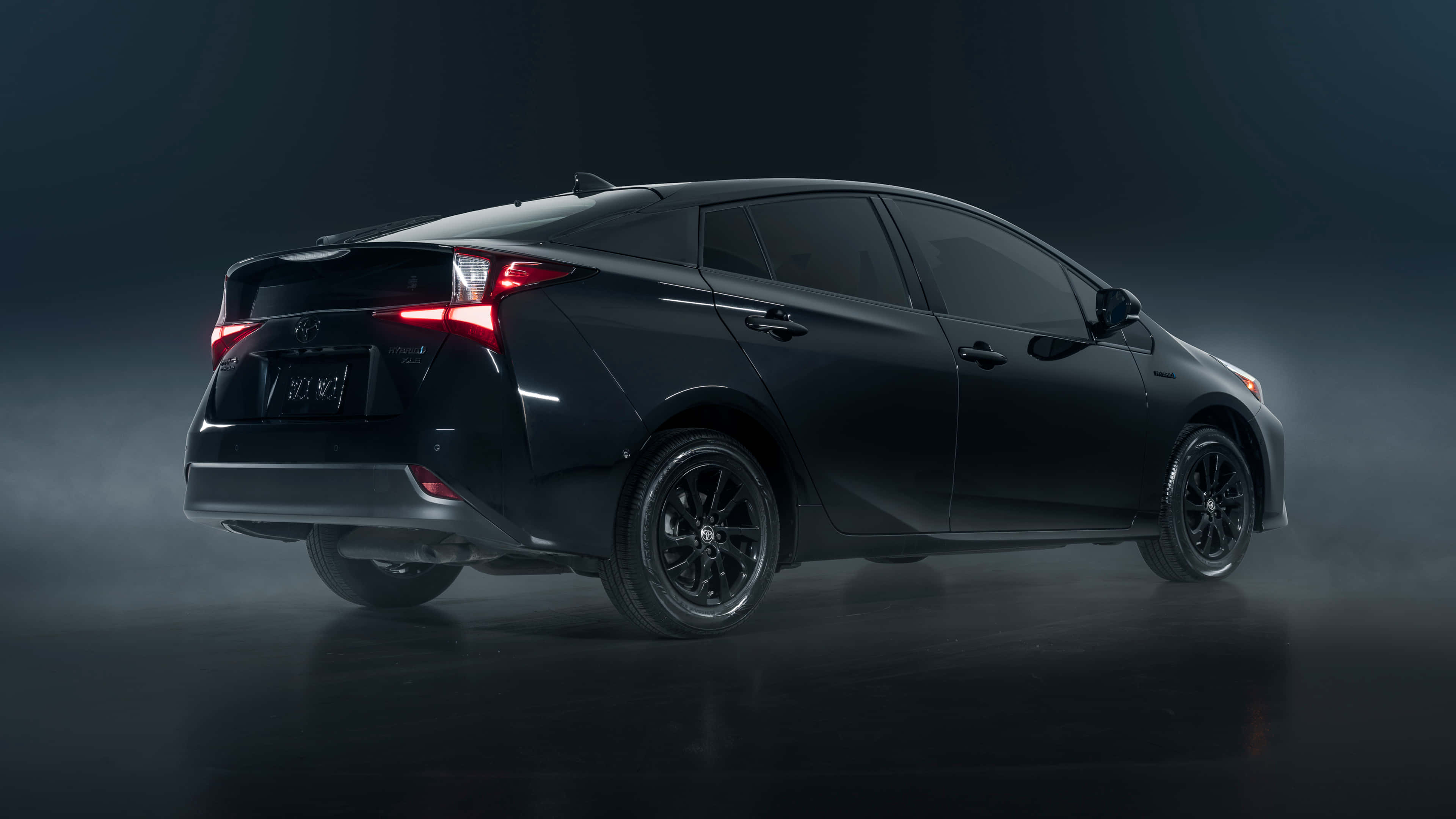 Toyota Prius, sleek black, red taillights, 4K Desktop Wallpaper