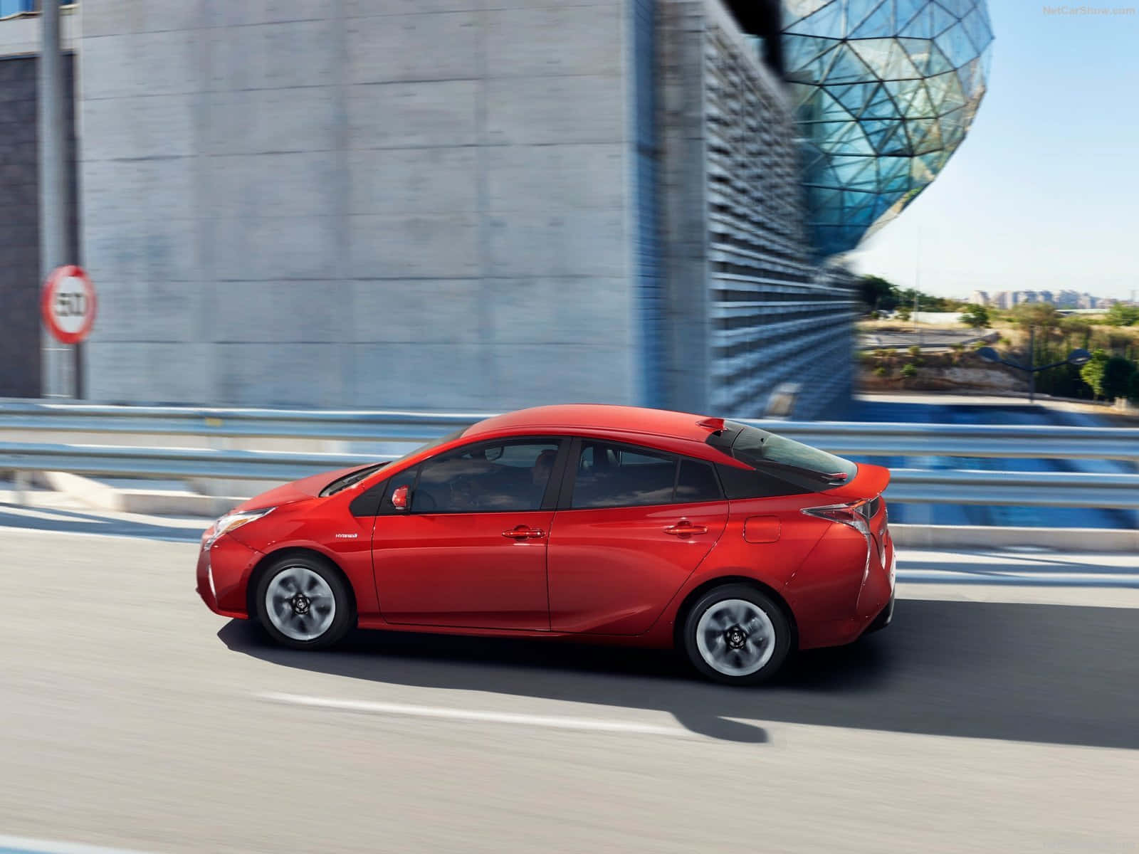 2020 Toyota Prius, vibrant red, high-tech highway, HD Desktop Wallpaper