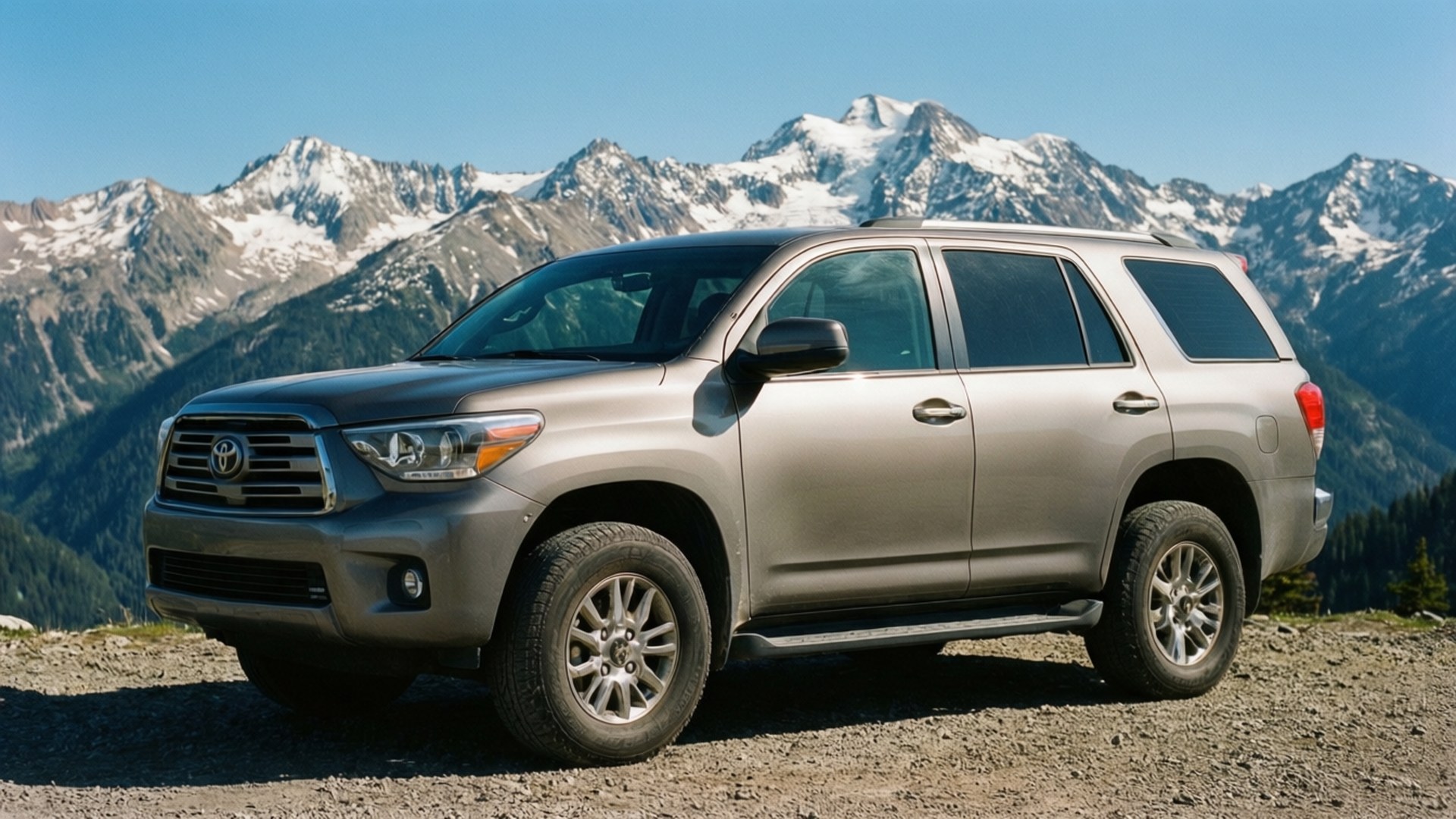 silver, Toyota SUV, gravel overlook, Full HD Desktop Wallpaper