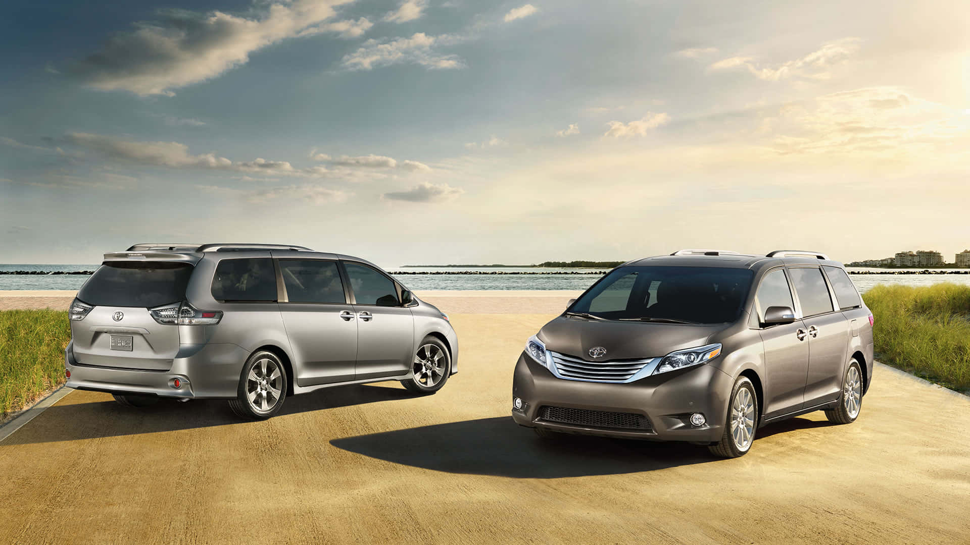 Toyota Sienna, silver, sandy beach road, Full HD Desktop Wallpaper