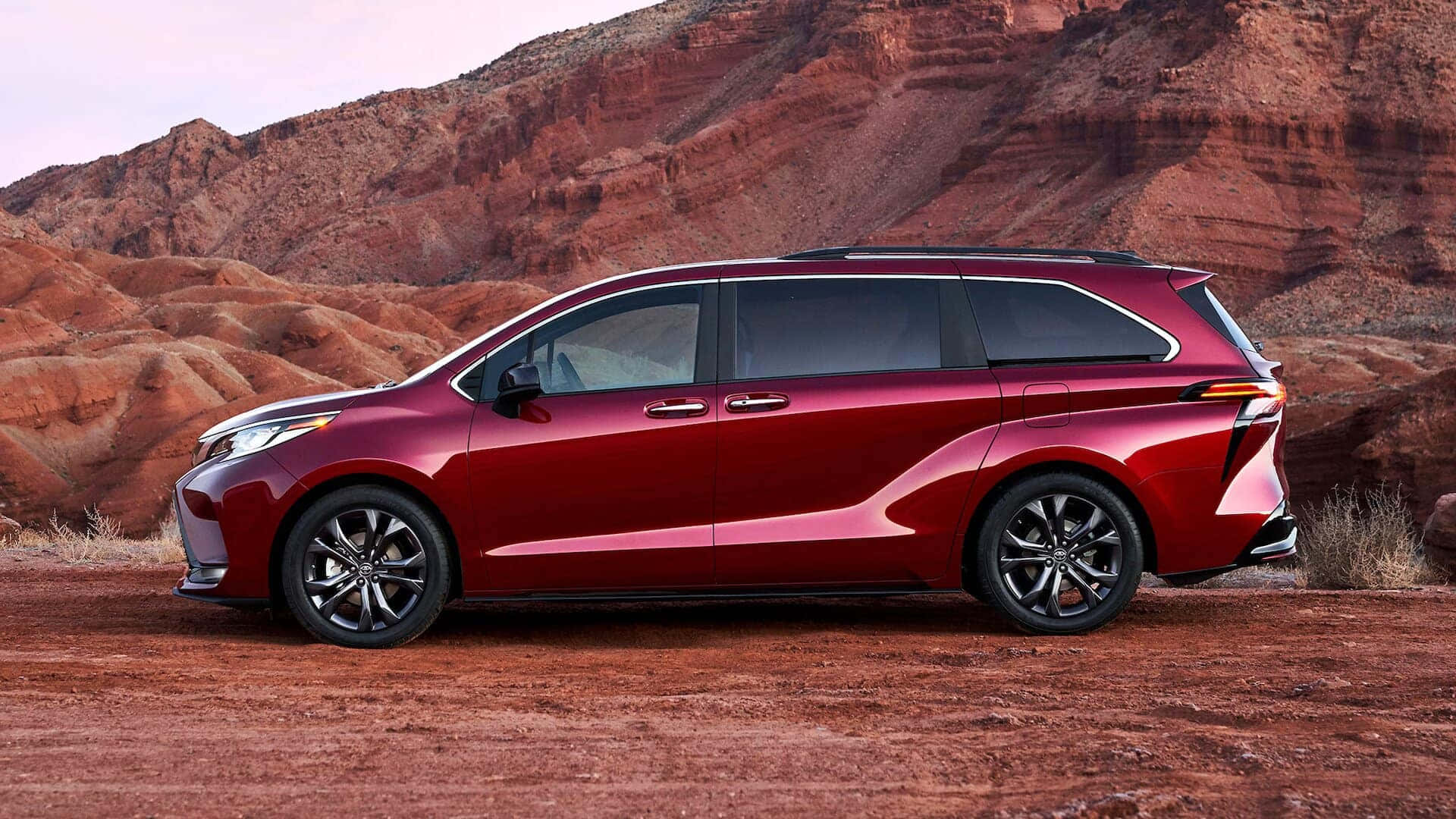 Toyota Sienna, red, desert landscape, Full HD Desktop Wallpaper