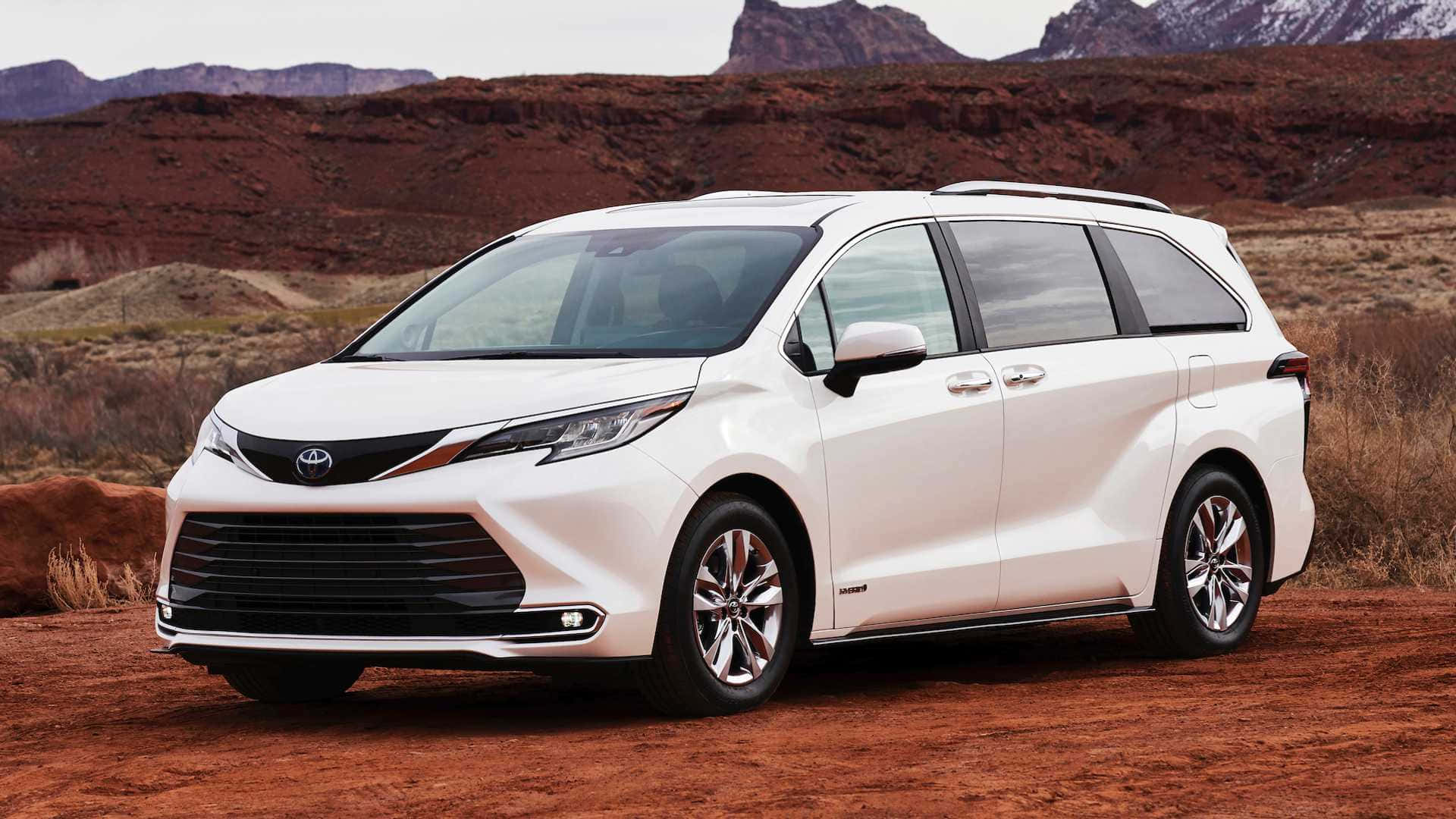2020 Toyota Sienna, white, red desert soil, Full HD Desktop Wallpaper