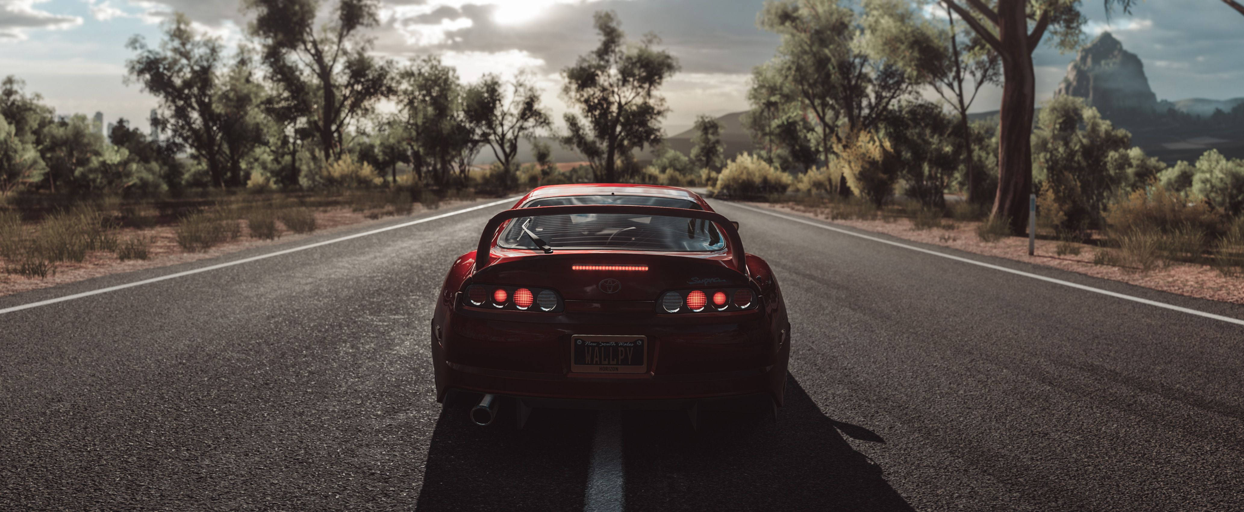 Toyota Supra, red, asphalt road, 4K Desktop Wallpaper