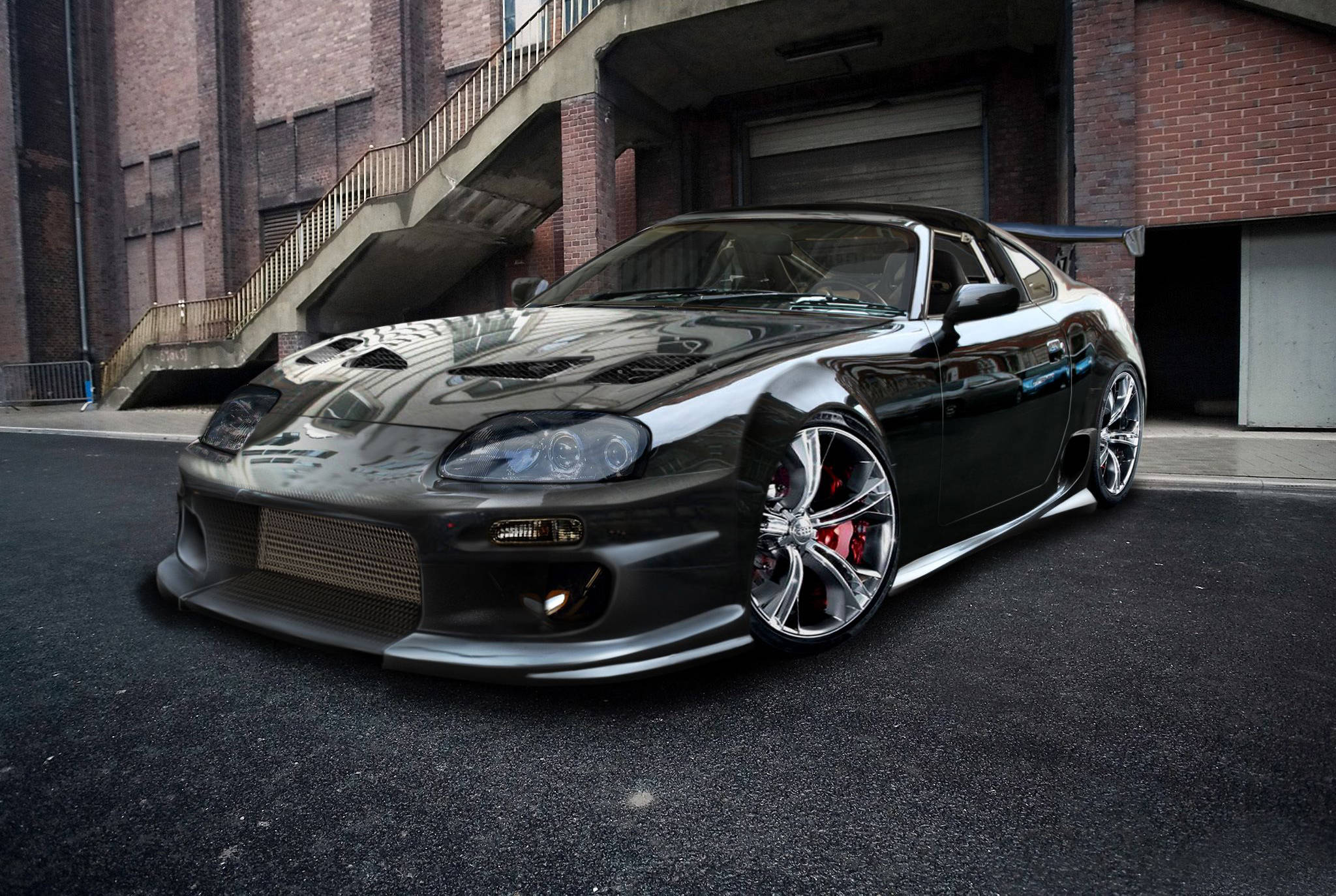 Toyota Supra, shiny black, red brake calipers, Full HD Desktop Wallpaper
