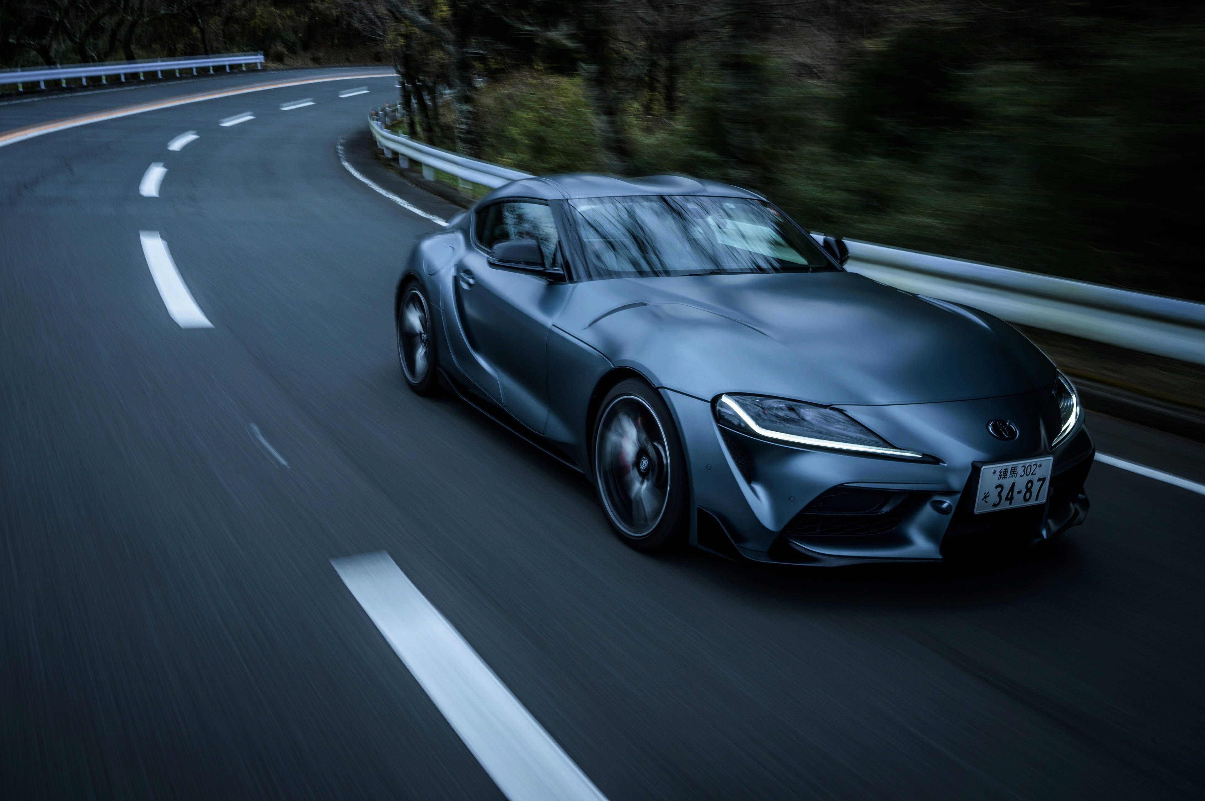 Toyota Supra, matte gray, winding road, 4K Desktop Wallpaper