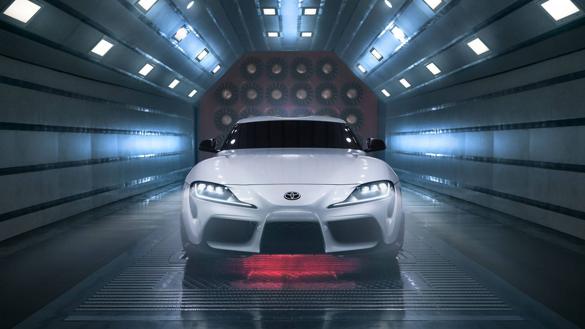 Toyota Supra, white, futuristic tunnel, Full HD Desktop Wallpaper