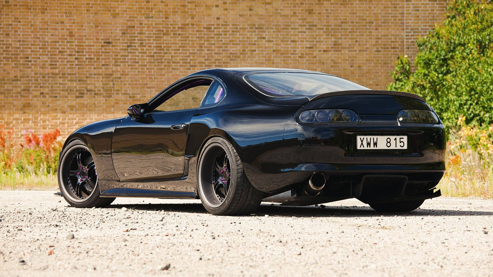 Toyota Supra, glossy black, gravel, Full HD Desktop Wallpaper
