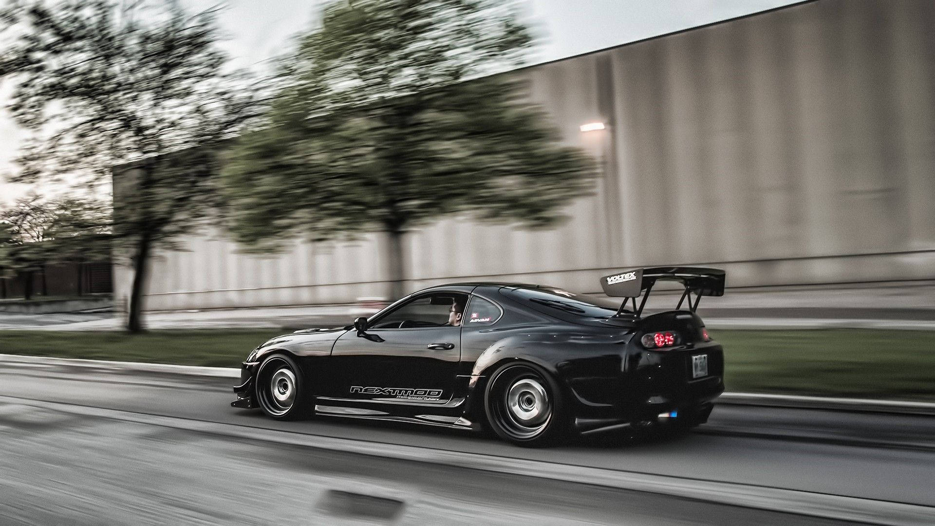 Toyota Supra, black, drifts at high speed, Full HD Desktop Wallpaper