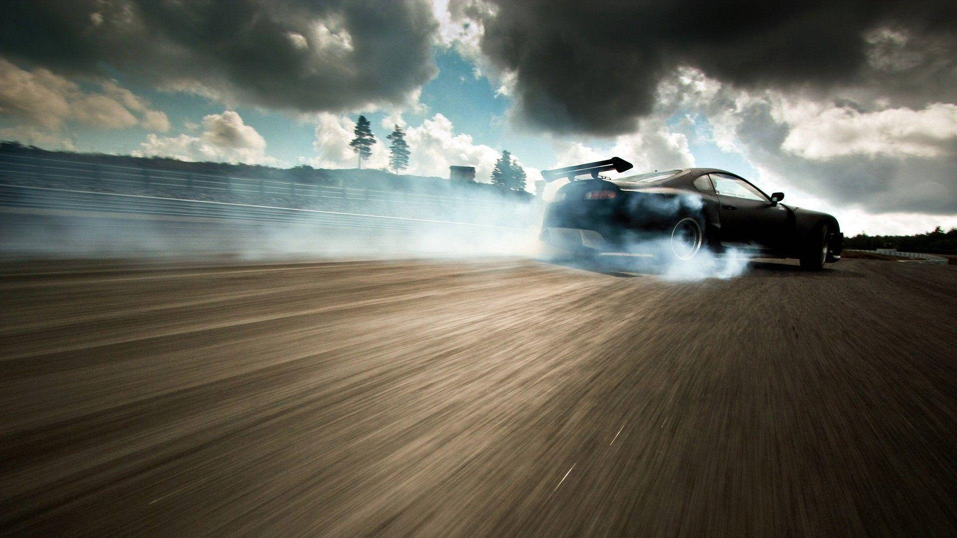 black, sports car, drift, Full HD Desktop Wallpaper