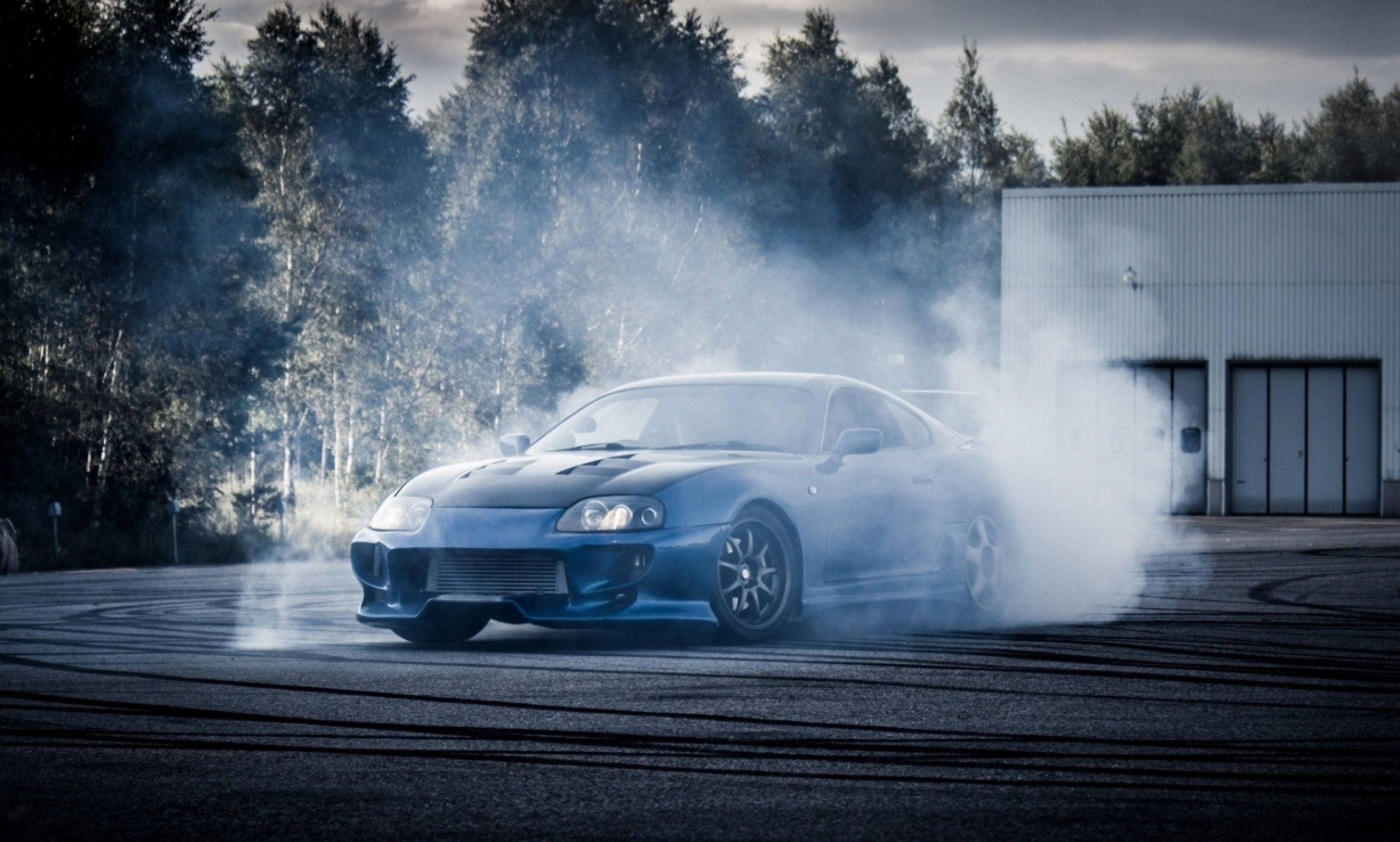 smoked blue, Toyota Supra, drifts, 2K Desktop Wallpaper