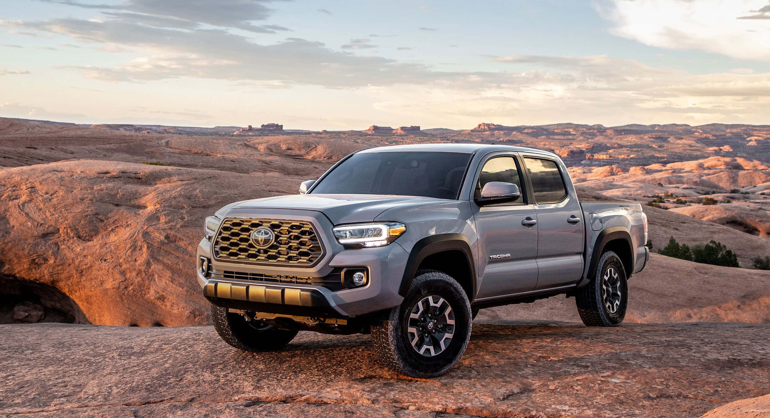 Toyota Tacoma, silver, desert rock, Full HD Desktop Wallpaper