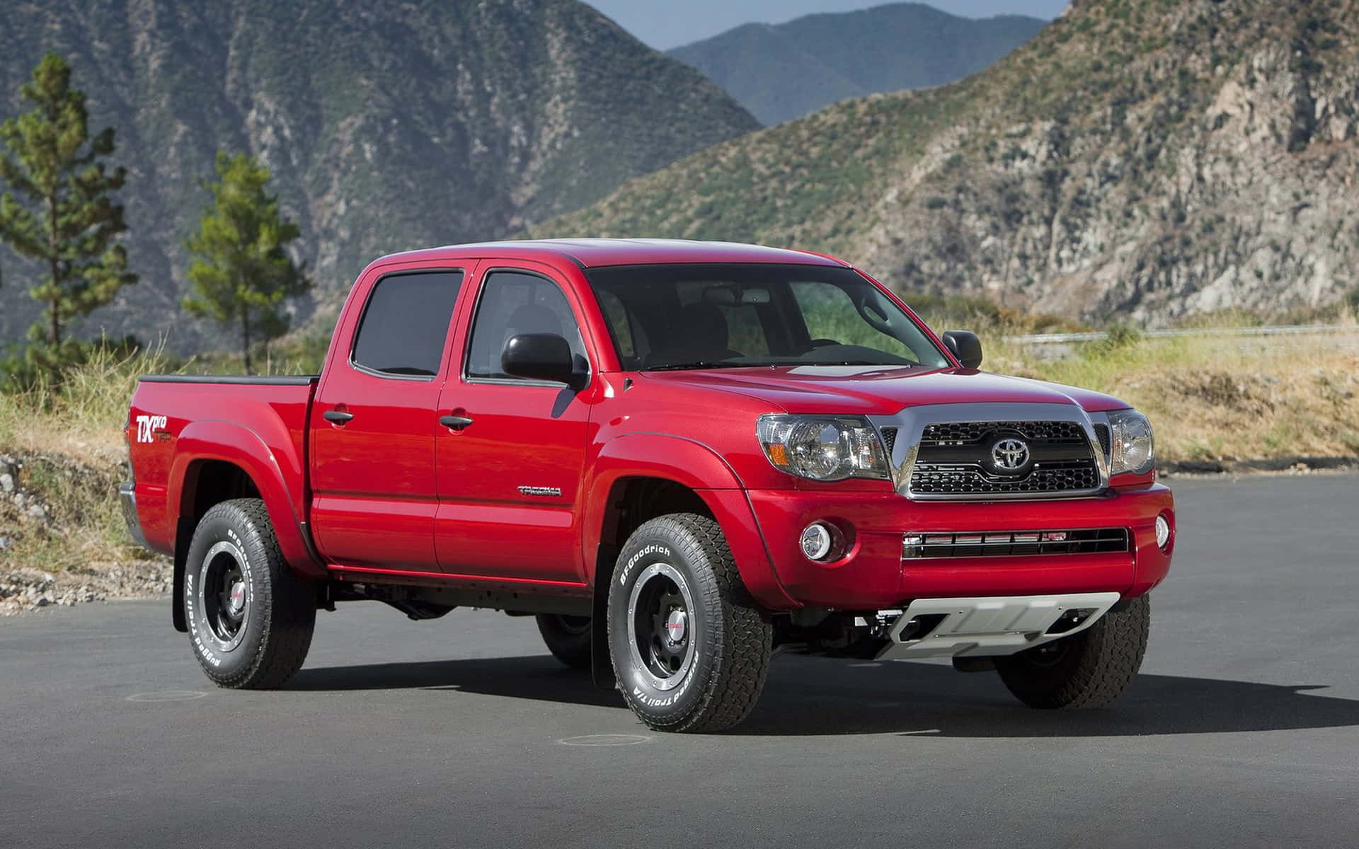 Toyota Tacoma, vibrant red, mountains, Full HD Desktop Wallpaper