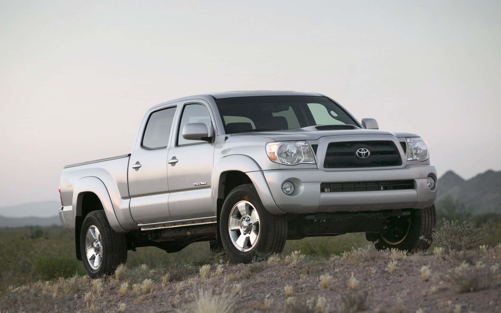 Toyota Tacoma, silver, desert terrain, HD Desktop Wallpaper