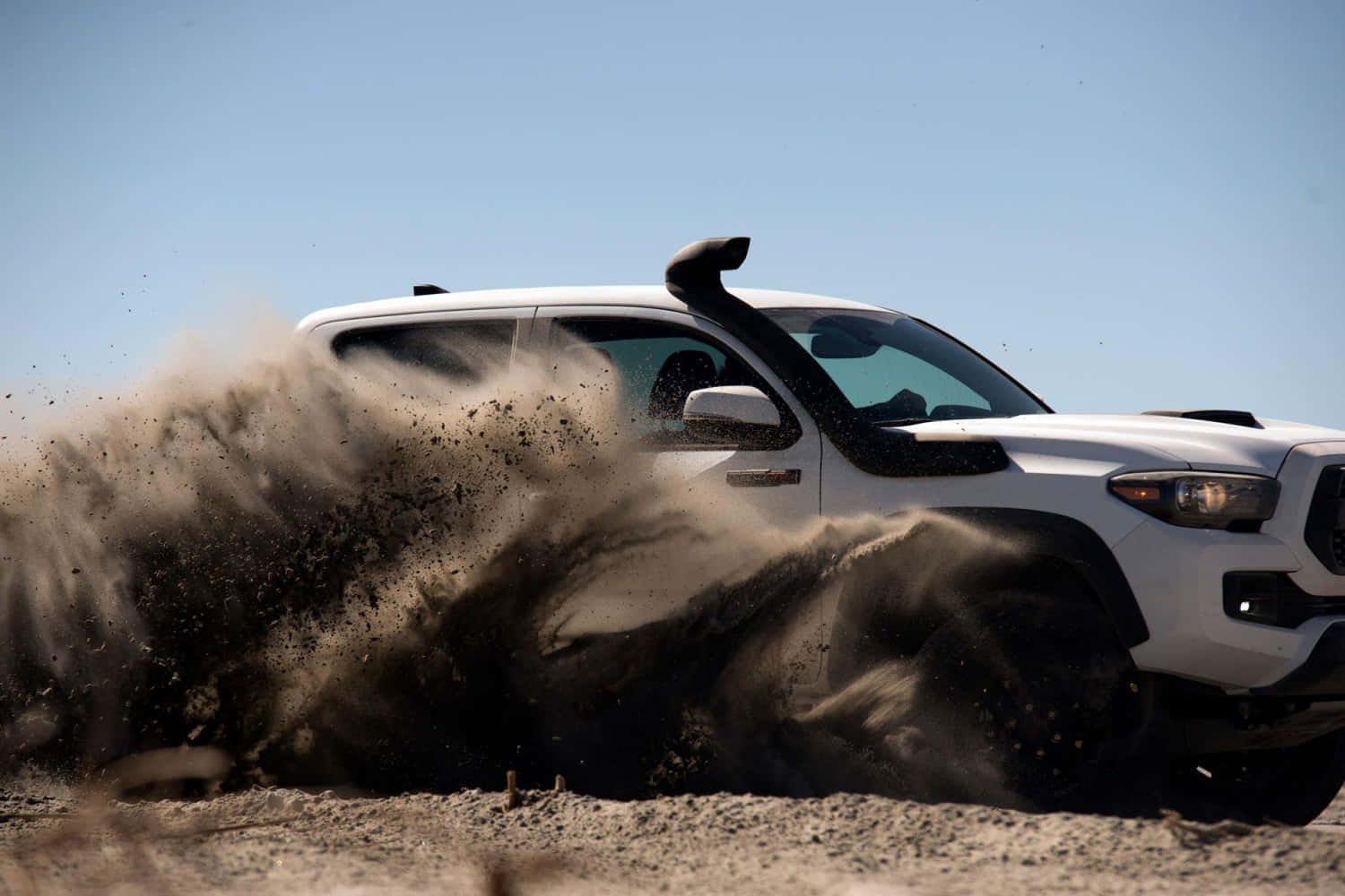 Toyota TRD, white pickup truck, dusty terrain, HD Desktop Wallpaper