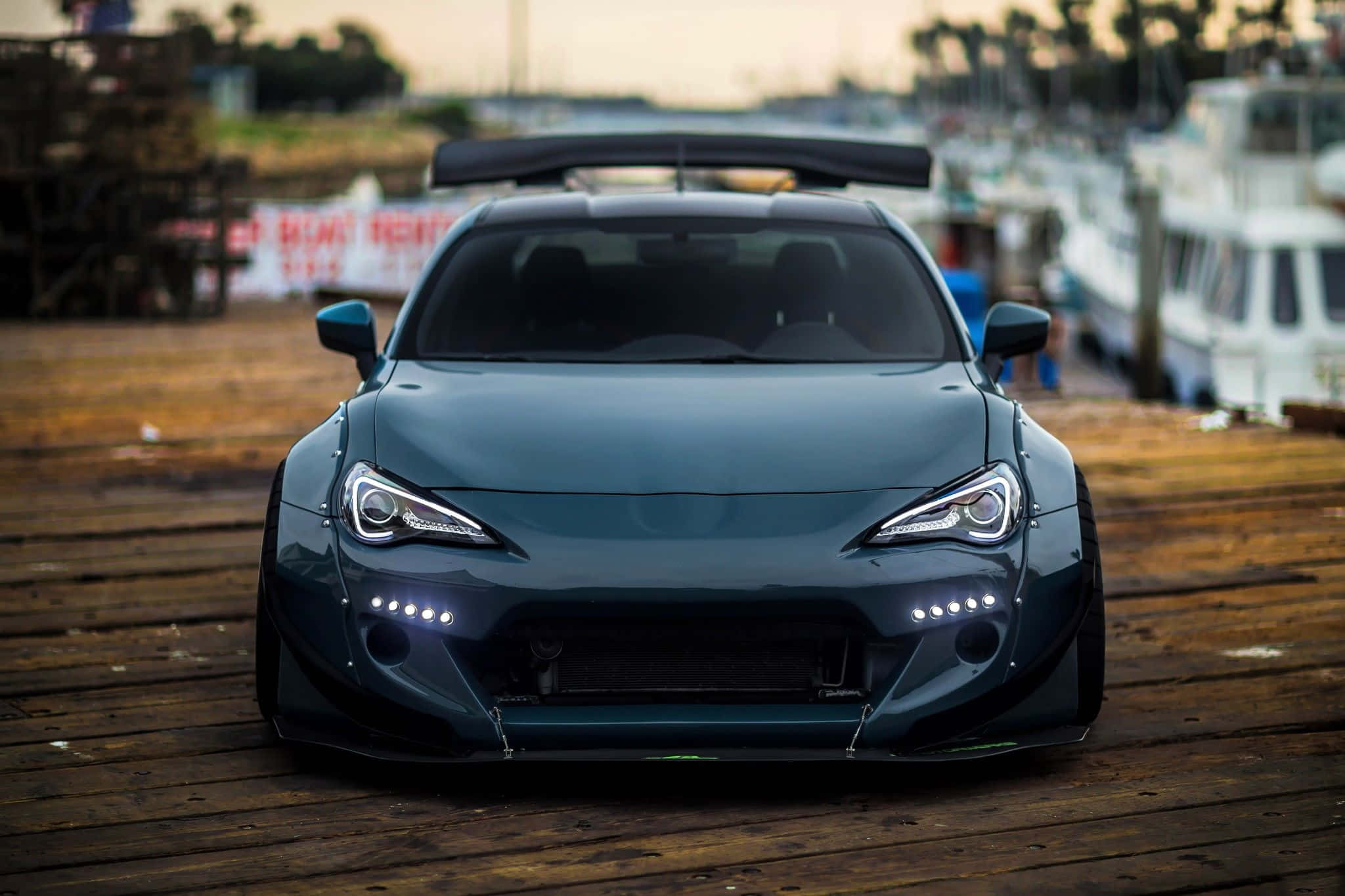 Toyota 86, dark teal, glowing headlights, Full HD Desktop Wallpaper