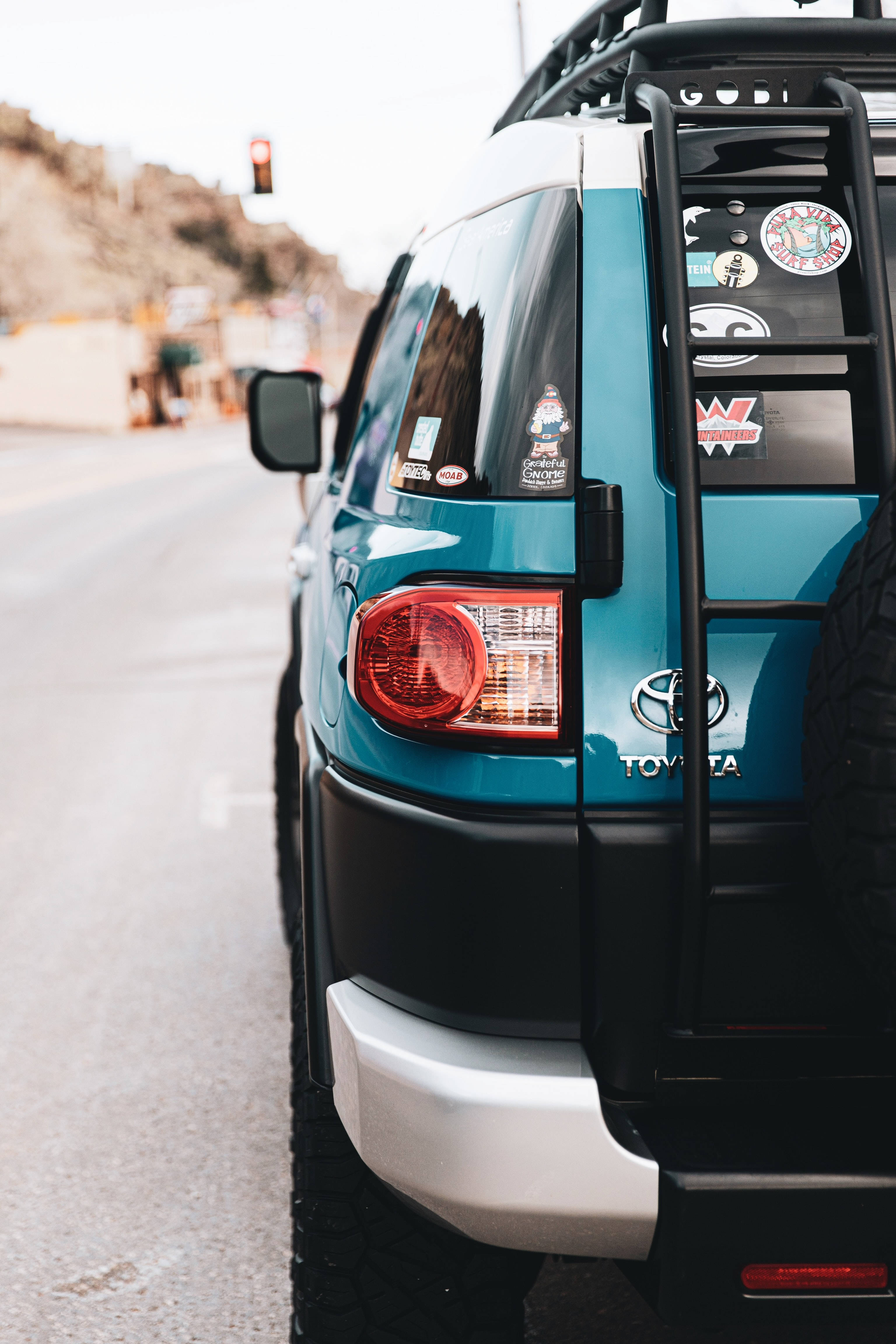 blue Toyota SUV, teal Toyota SUV, roof rack, 4K Phone Wallpaper