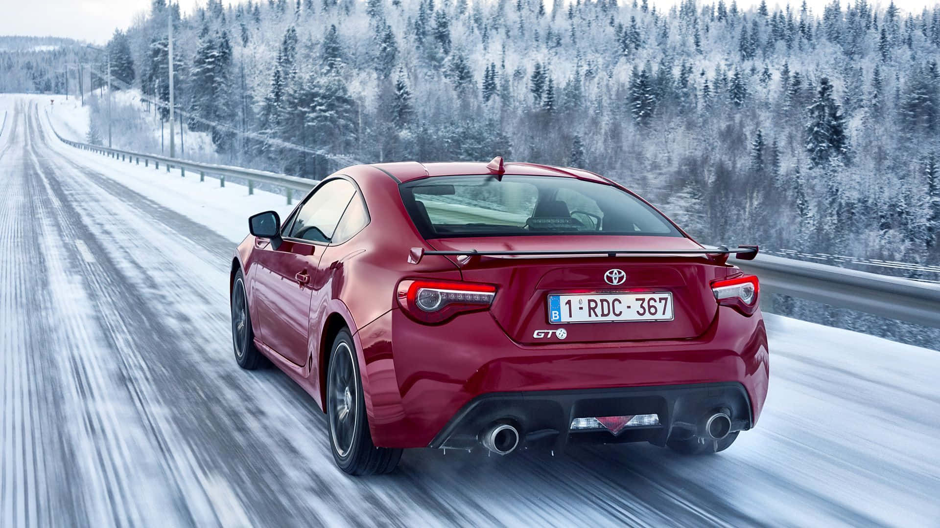 Toyota 86, glossy red, snowy mountain road, Full HD Desktop Wallpaper