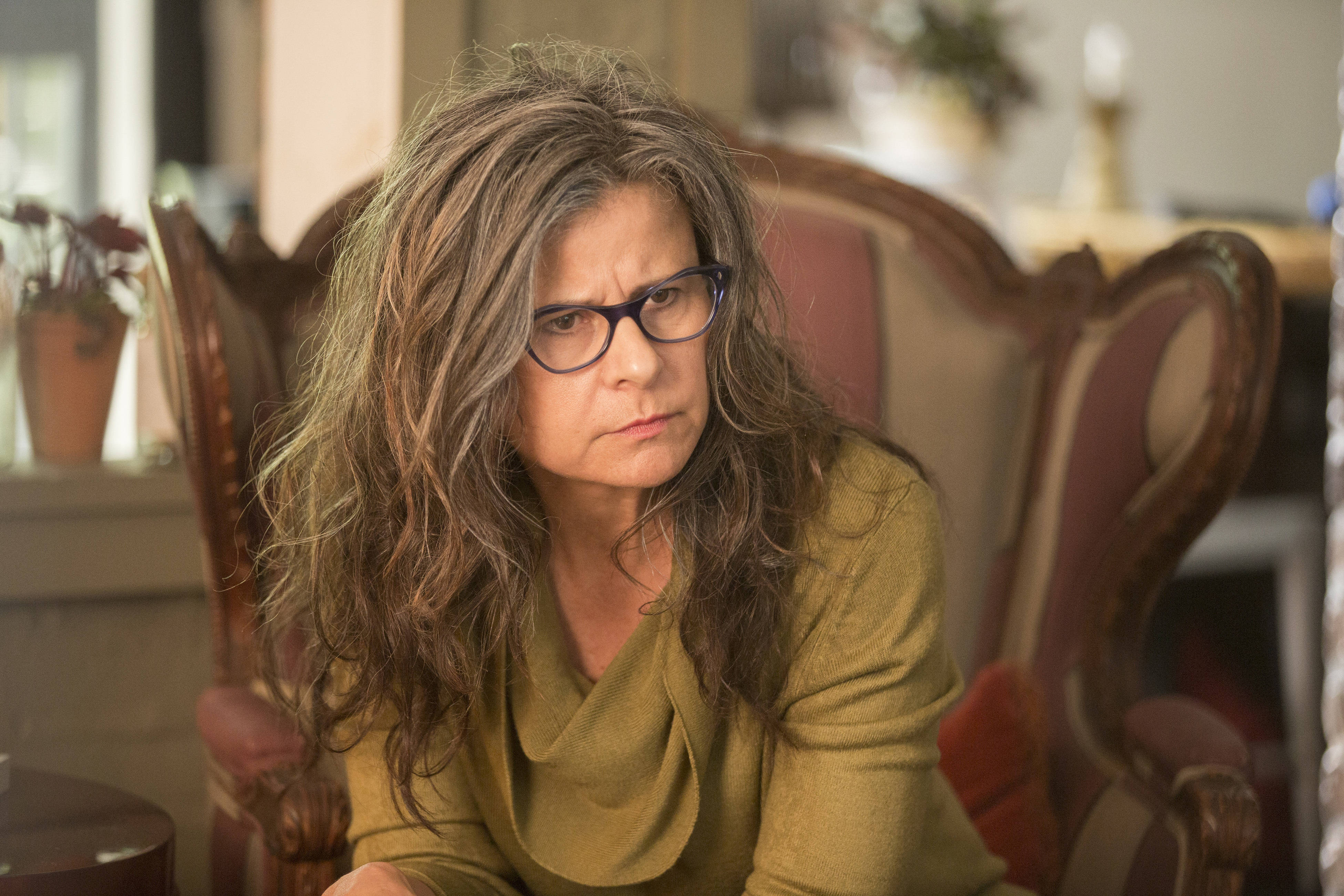 Tracey Ullman, messy gray hair, glasses, 4K Desktop Wallpaper