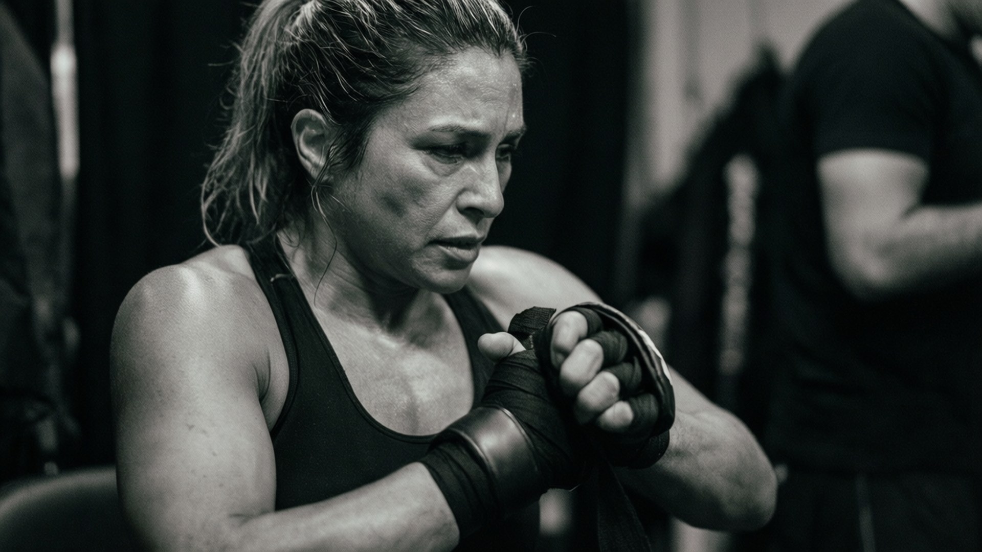 Tracy Cortez, backstage, wrapping her hands, Full HD Desktop Wallpaper