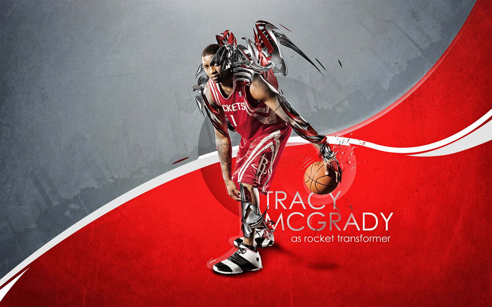 Tracy McGrady, red Rockets jersey, metallic wings, HD Desktop Wallpaper