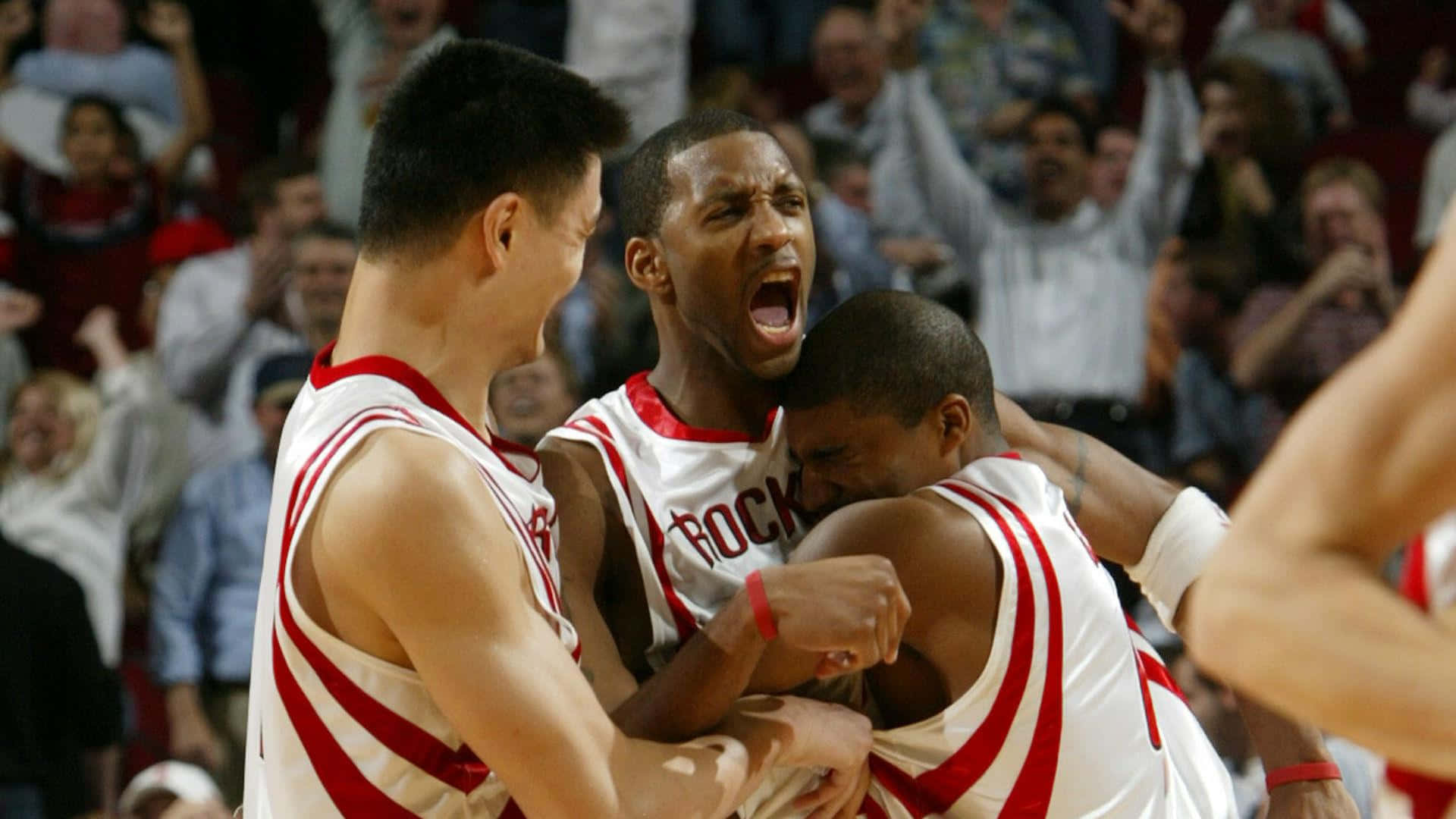 Tracy McGrady, red and white uniforms, basketball court, Full HD Desktop Wallpaper