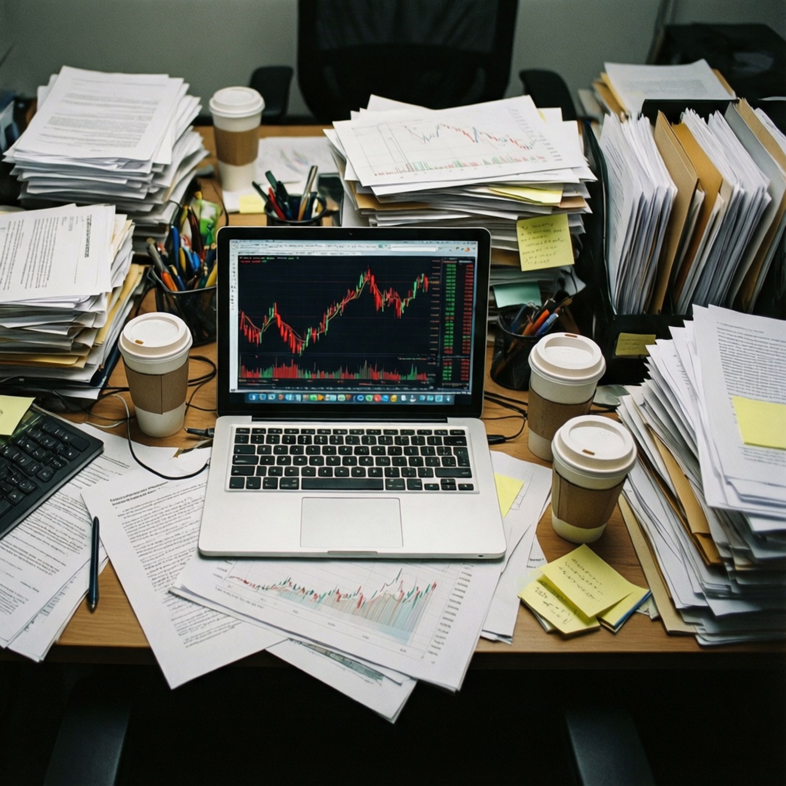desk, messy trader's desk, papers, HD Desktop Wallpaper
