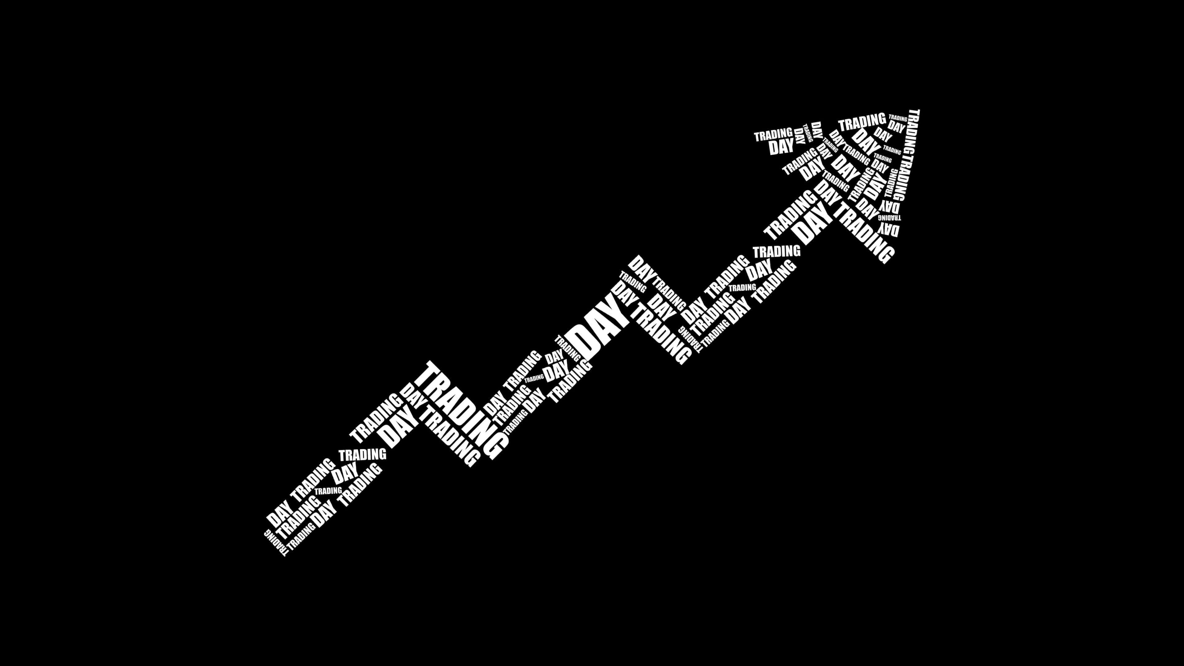 trading day, white arrow, solid black background, 4K Desktop Wallpaper