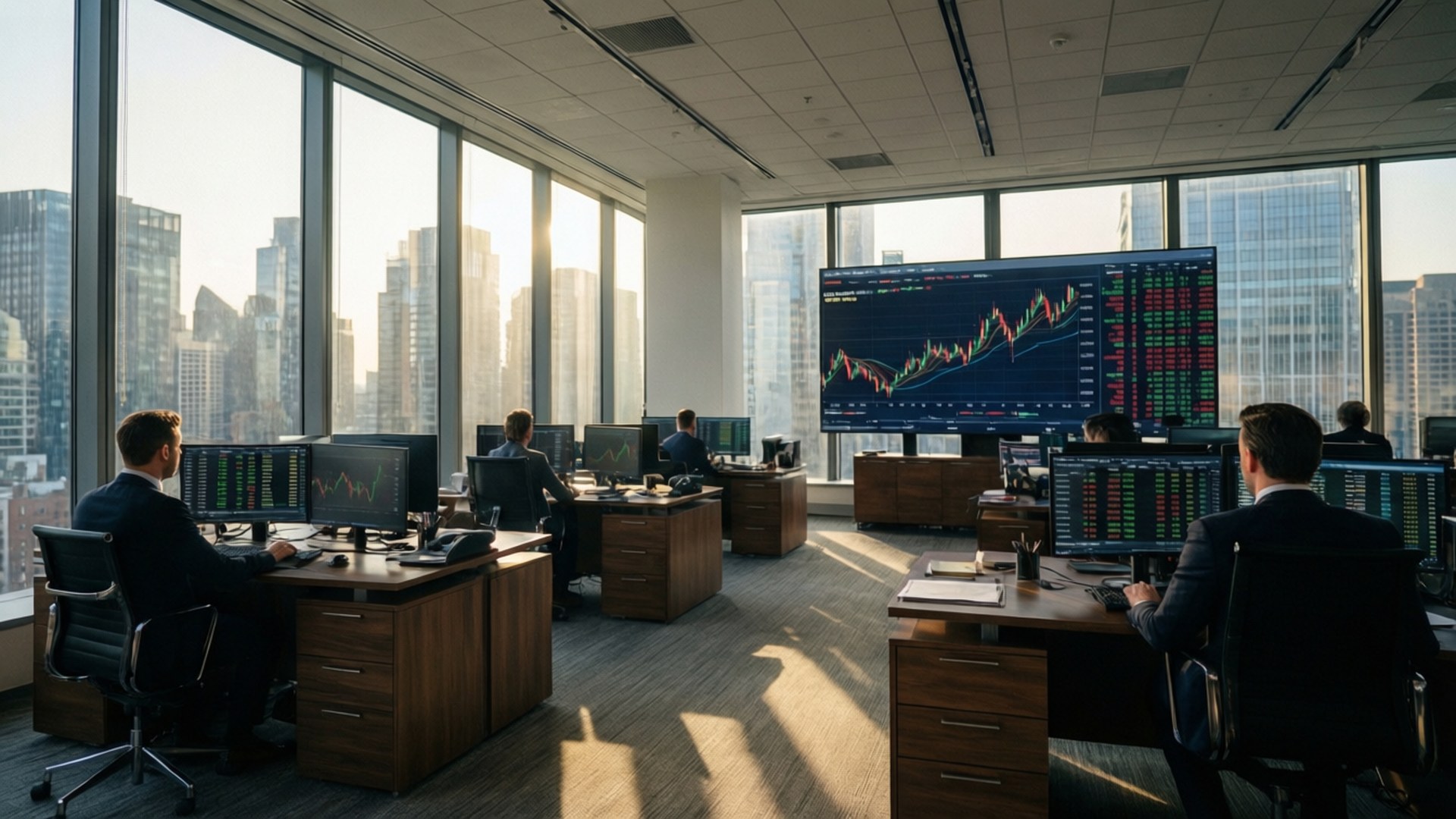 urban trading hub, modern trading office, city view, Full HD Desktop Wallpaper