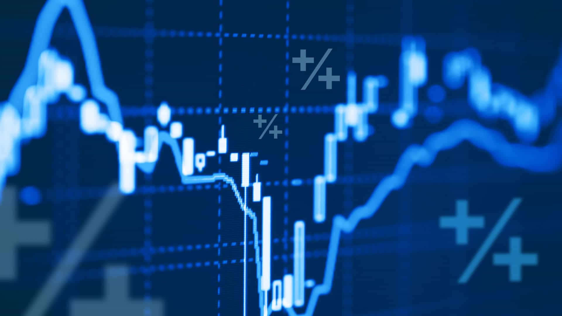 glowing blue financial chart, candlestick patterns, percentage symbols, Full HD Desktop Wallpaper