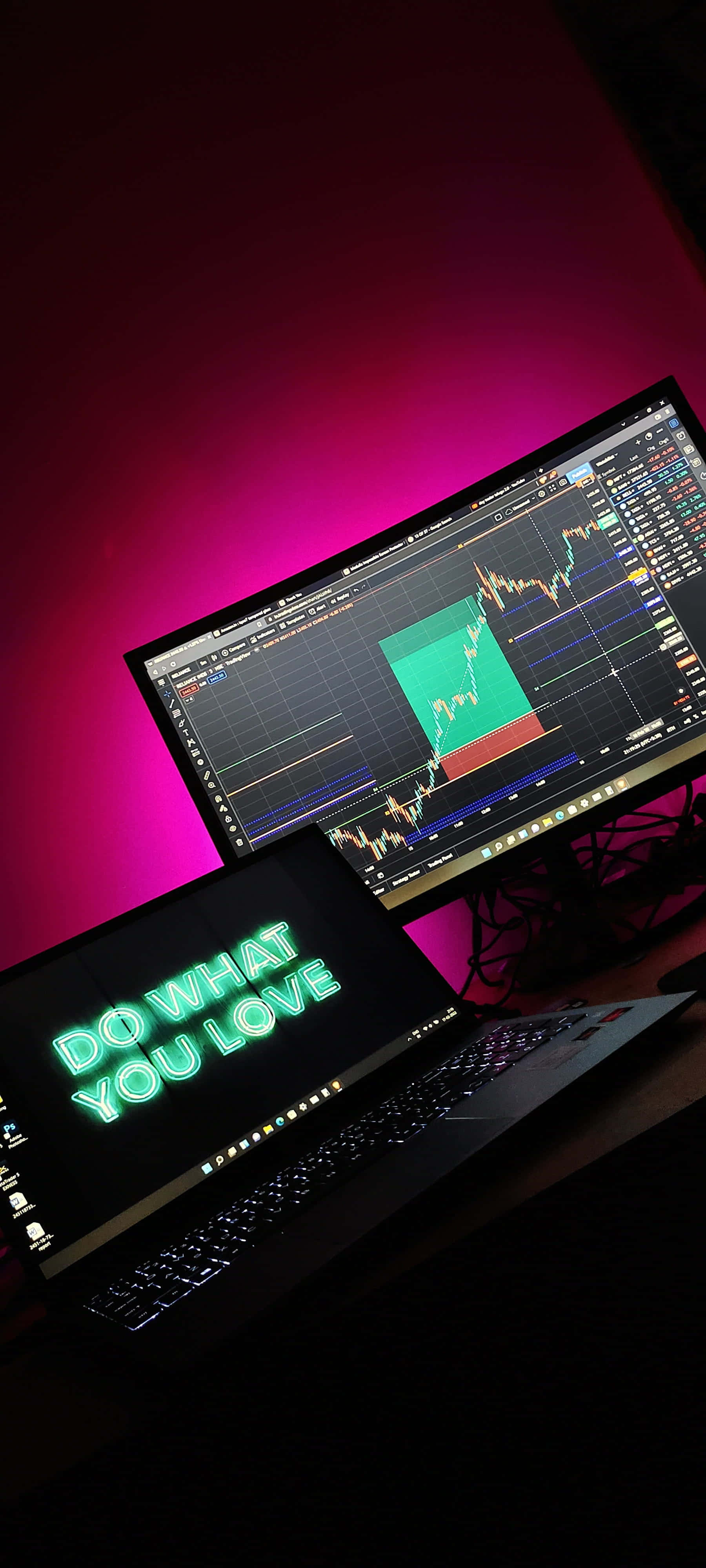 Trading, neon green, magenta light, 4K Phone Wallpaper