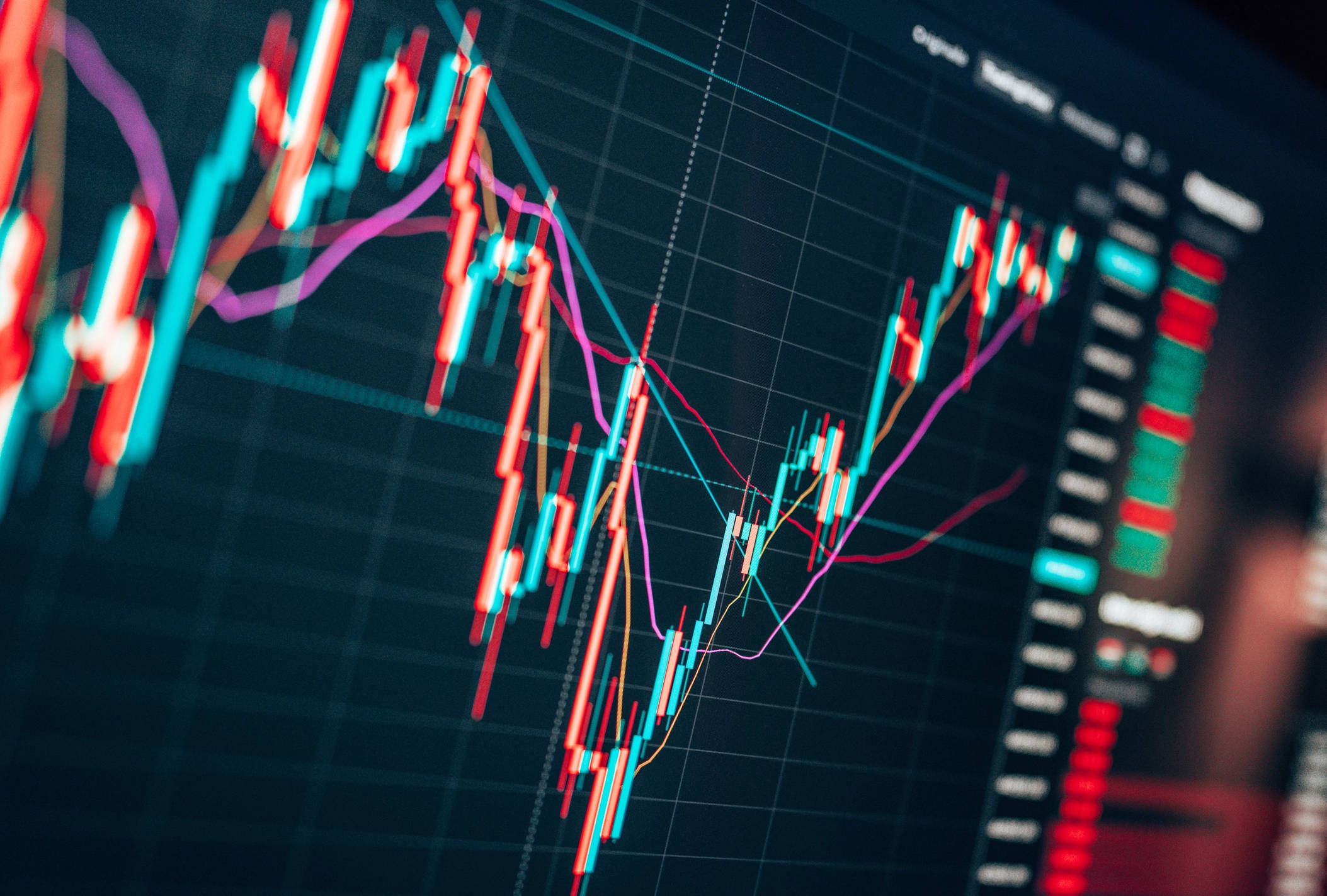 Digital Stock Tracker, vibrant red, teal, Full HD Desktop Wallpaper