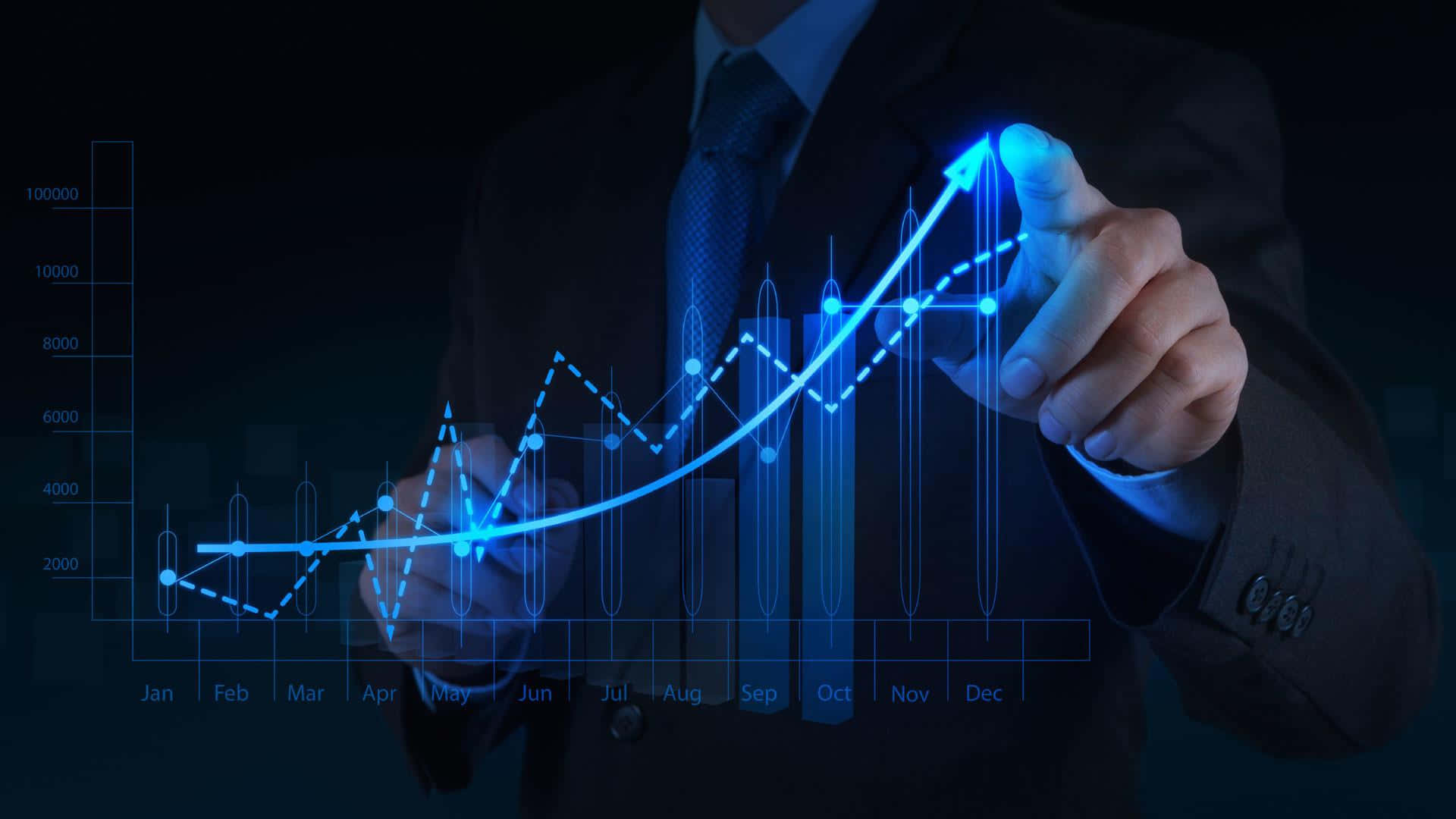 Trading, glowing blue financial chart, upward trends, Full HD Desktop Wallpaper