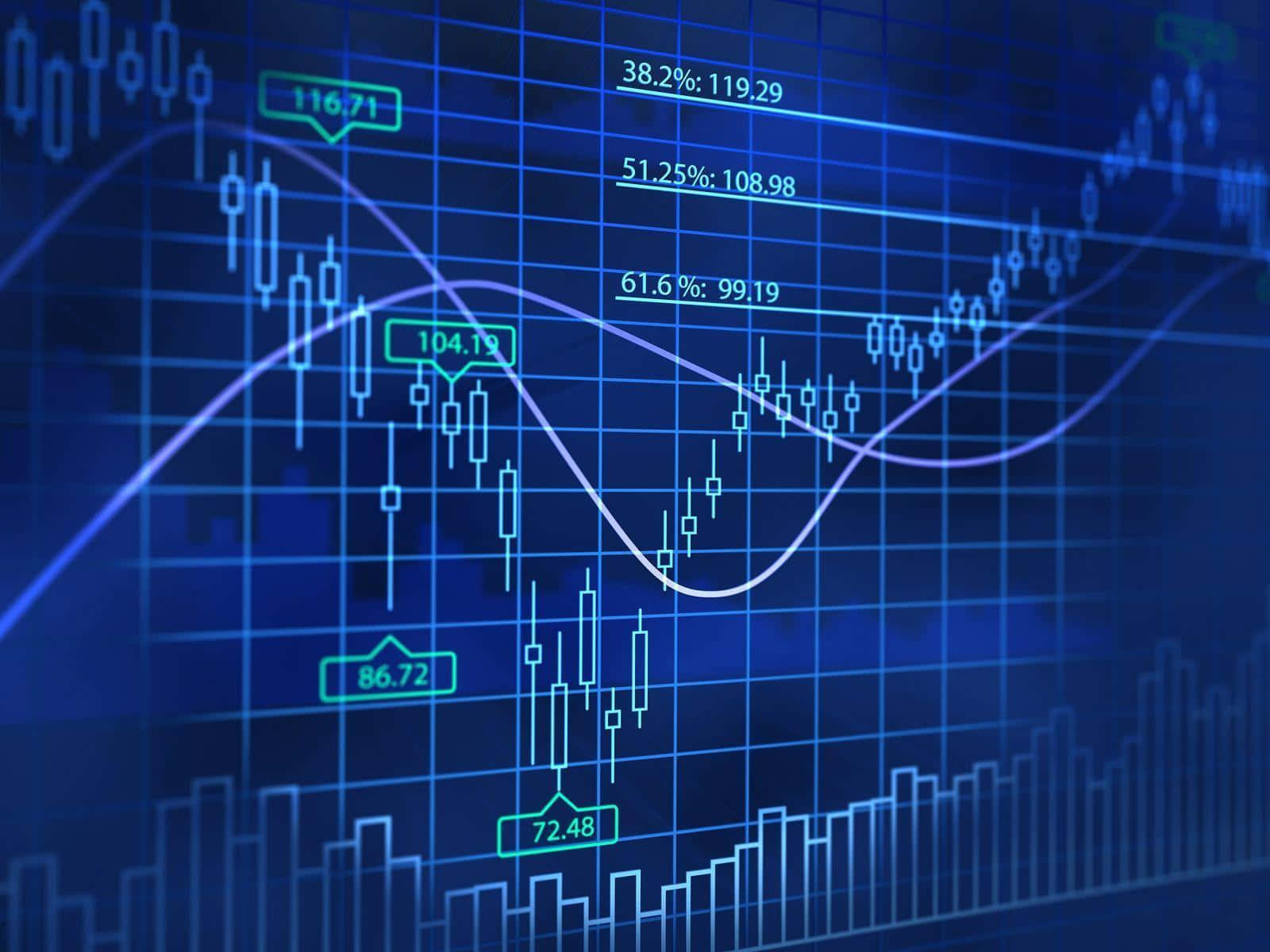 Trading, glowing blue candlestick graphs, percentage gains, HD Desktop Wallpaper