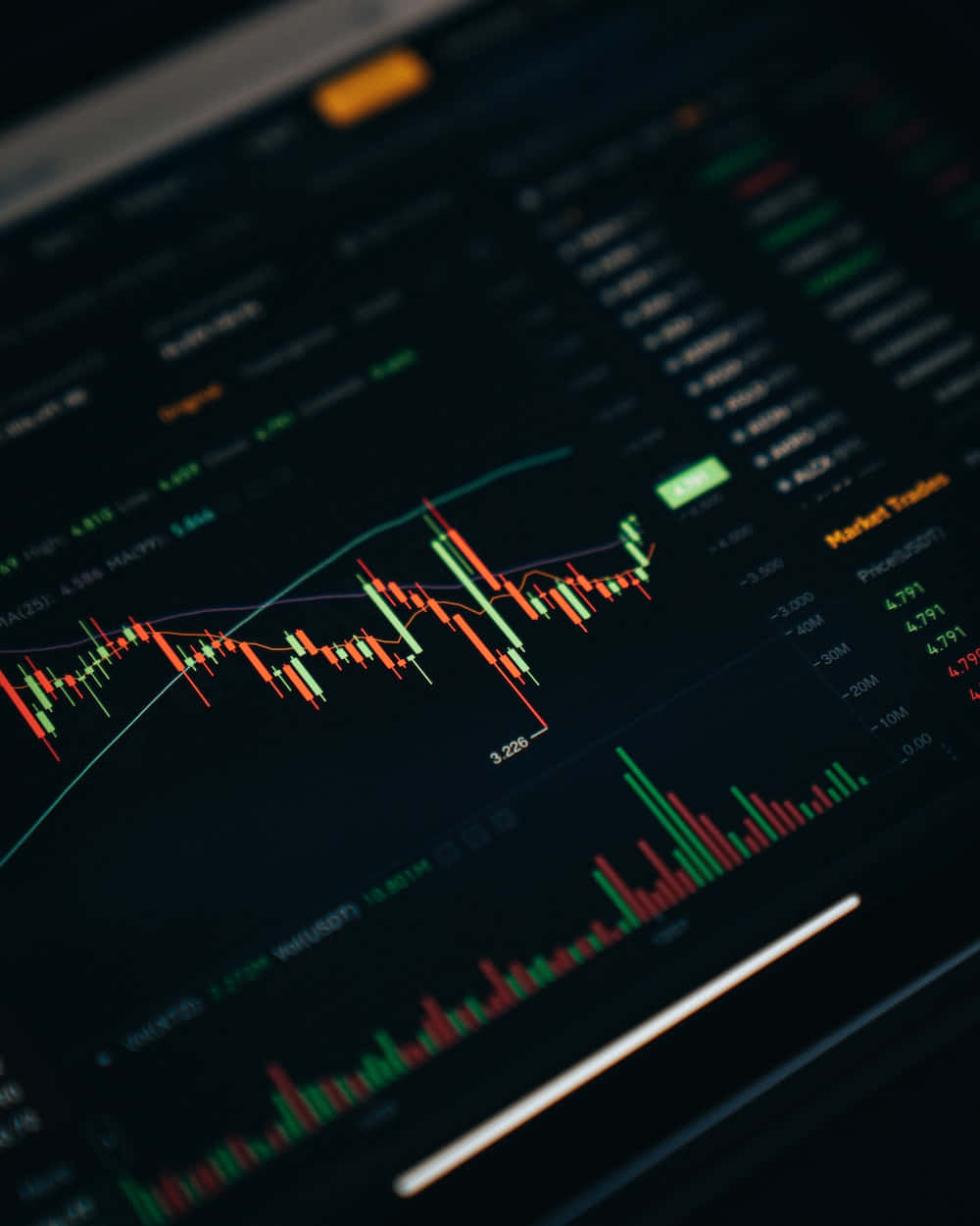 Trading, candlestick charts, red and green market data, SD Phone Wallpaper