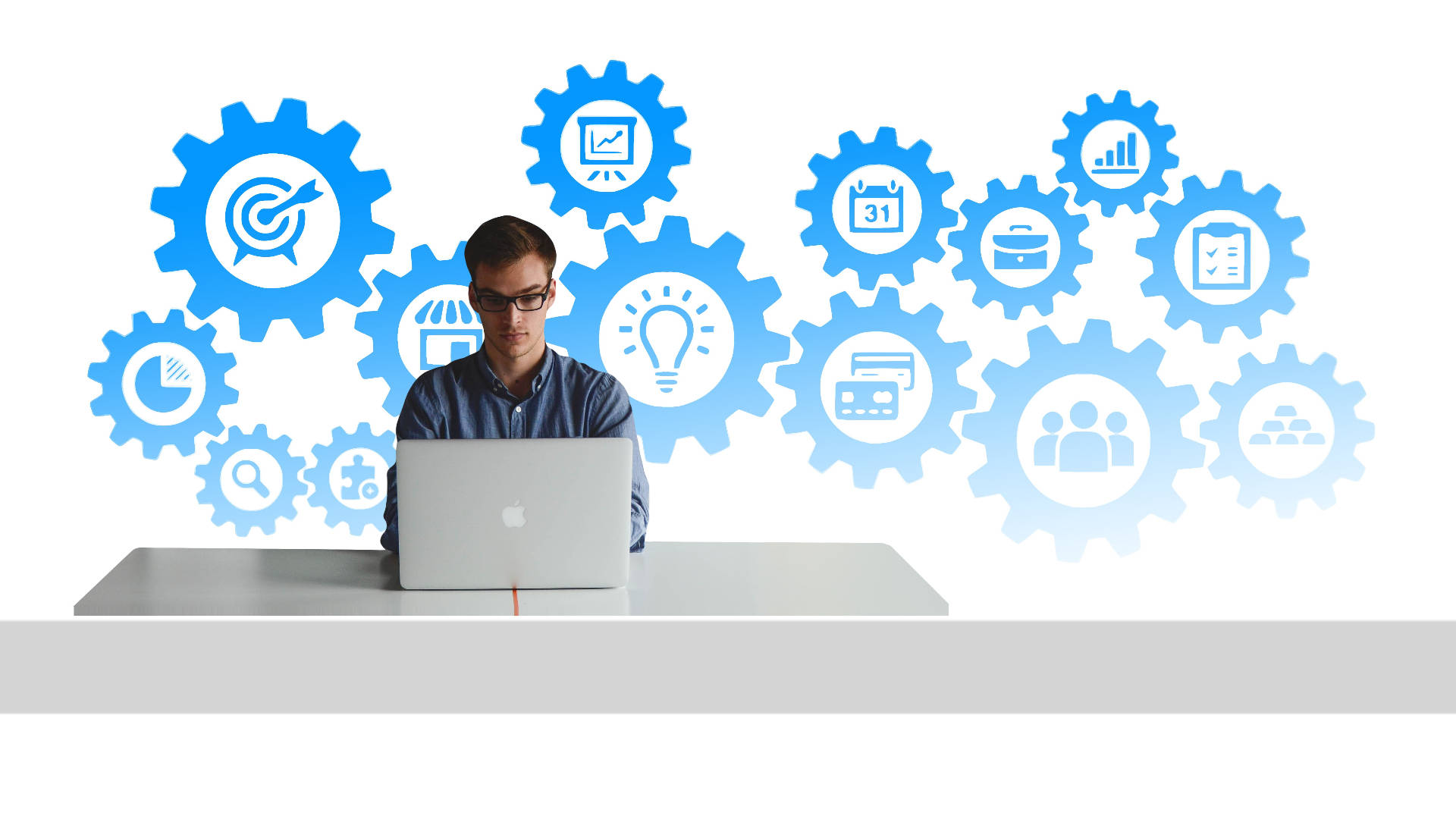 forex trading, laptop, glowing blue gears, Full HD Desktop Wallpaper