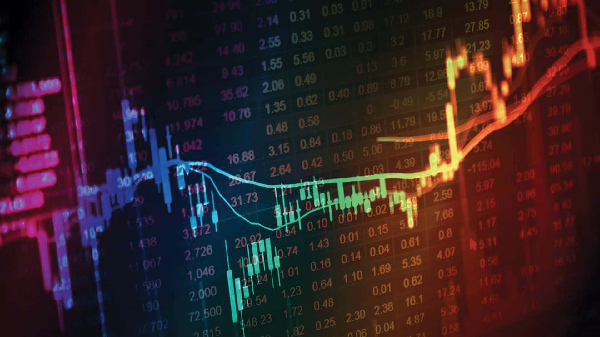 Trading, 1920 x 1080, glowing red and blue candlesticks, Full HD Desktop Wallpaper