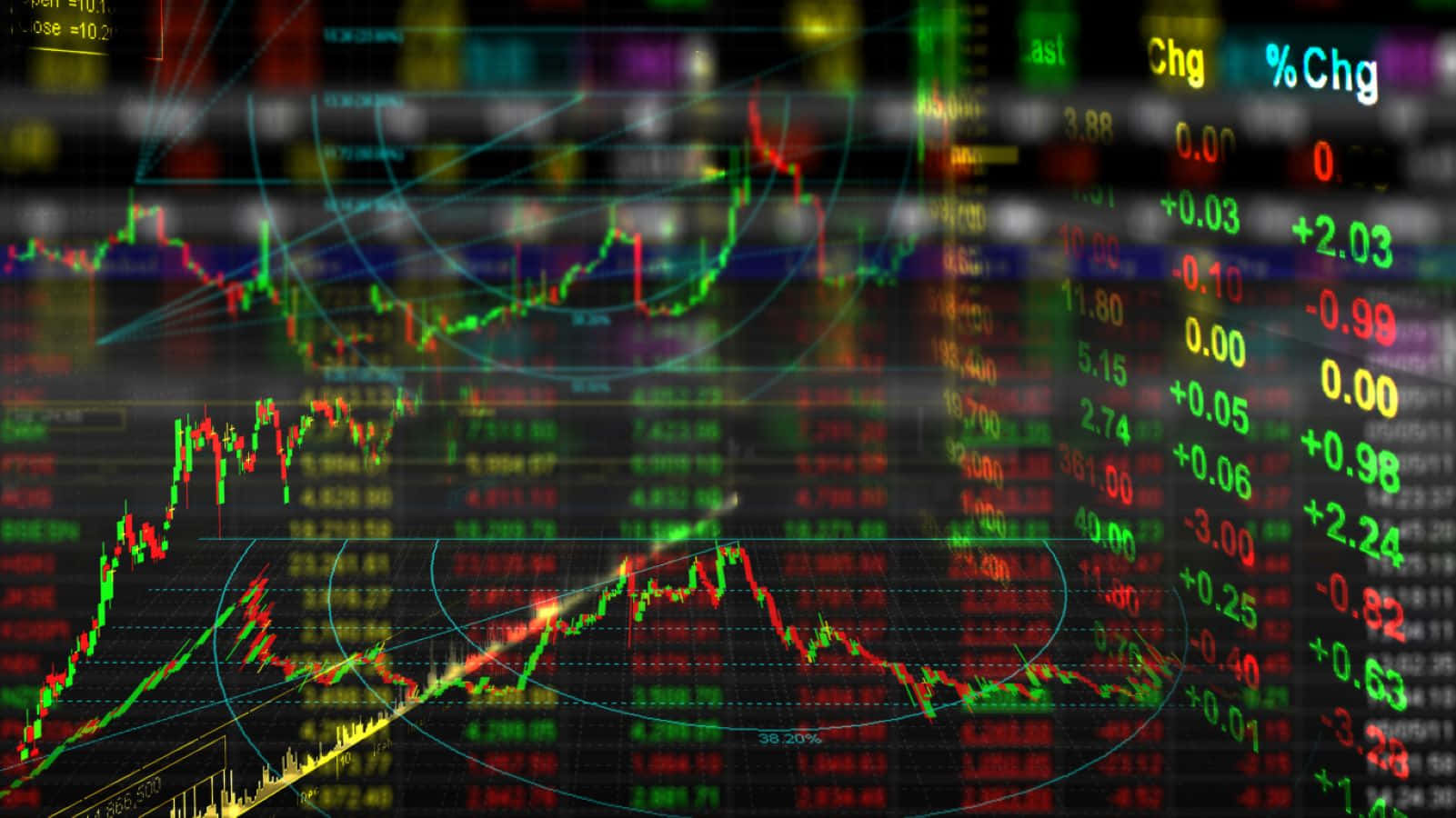Trading, glowing green, red candlestick charts, HD Desktop Wallpaper