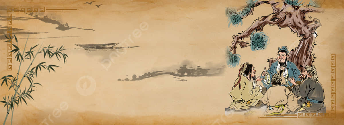 Traditional Japanese Art, ink wash painting, scholars, SD Desktop Wallpaper