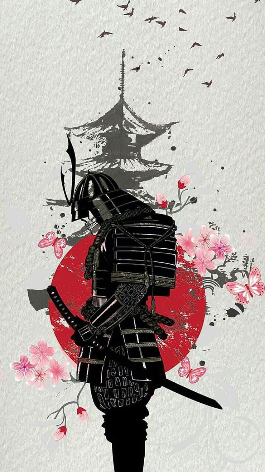 samurai warrior, black armor, red sun, HD Phone Wallpaper