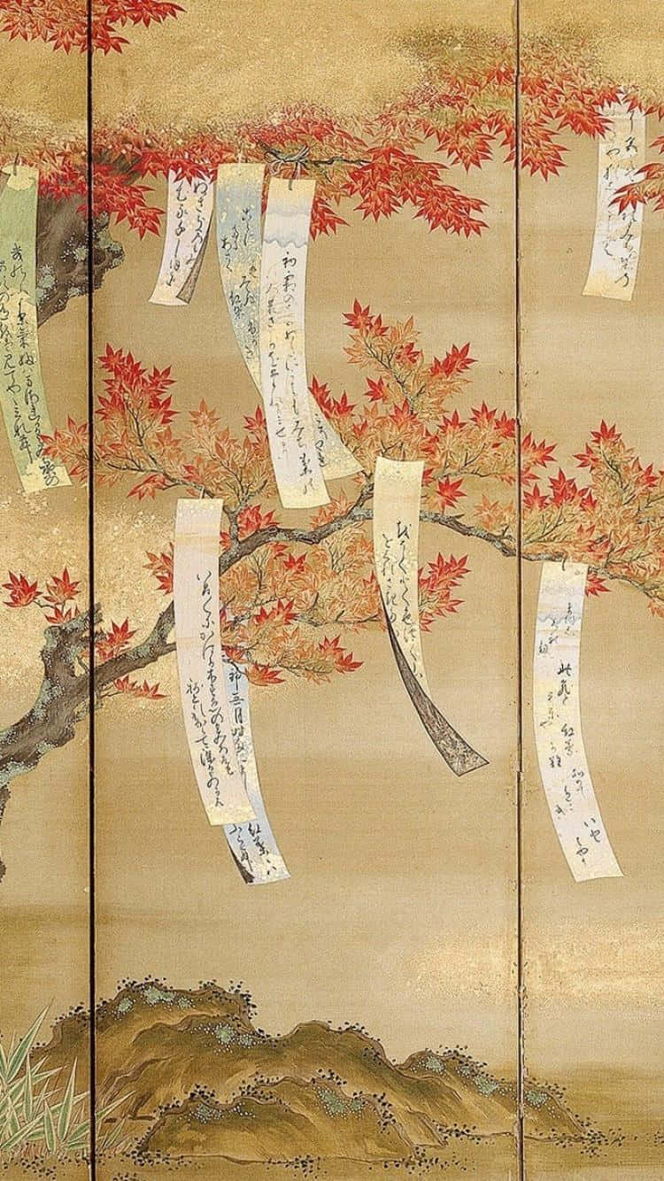 Traditional Japanese art, maple tree, vibrant red leaves, HD Phone Wallpaper