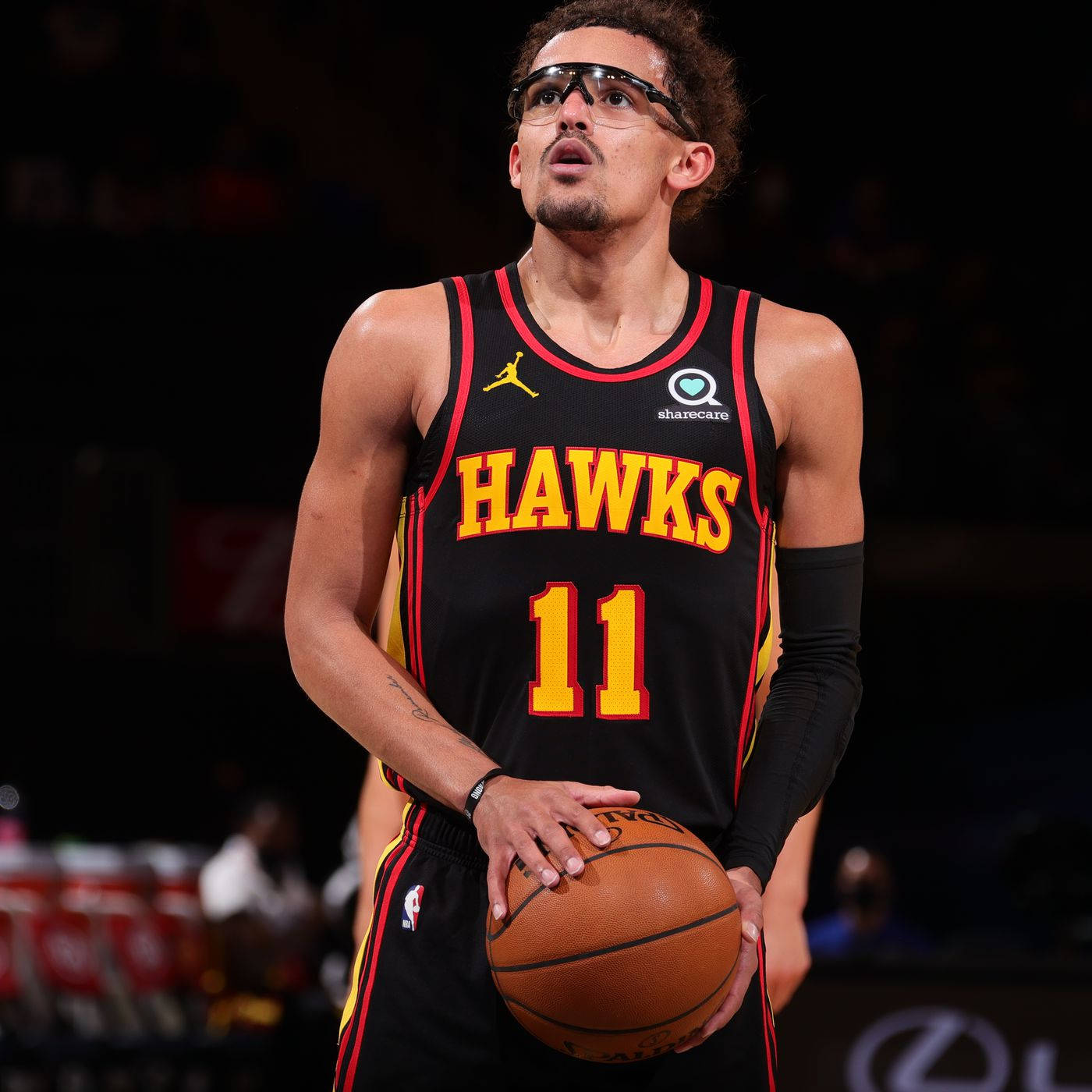 Trae Young, black Hawks jersey, number 11, HD Desktop Wallpaper