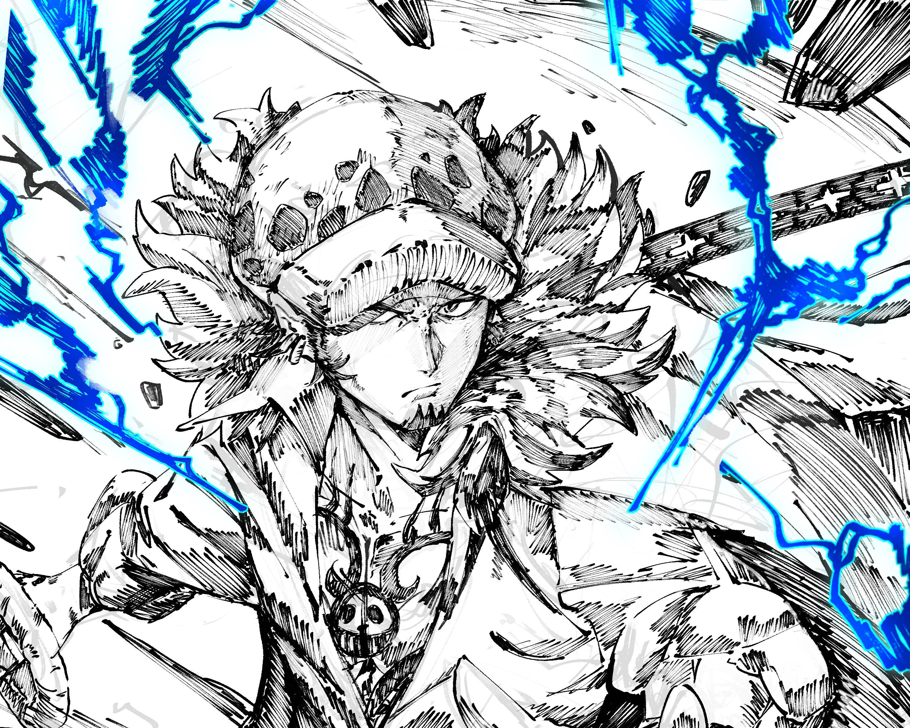 Trafalgar Law, One Piece, blue lightning, 2K Desktop Wallpaper