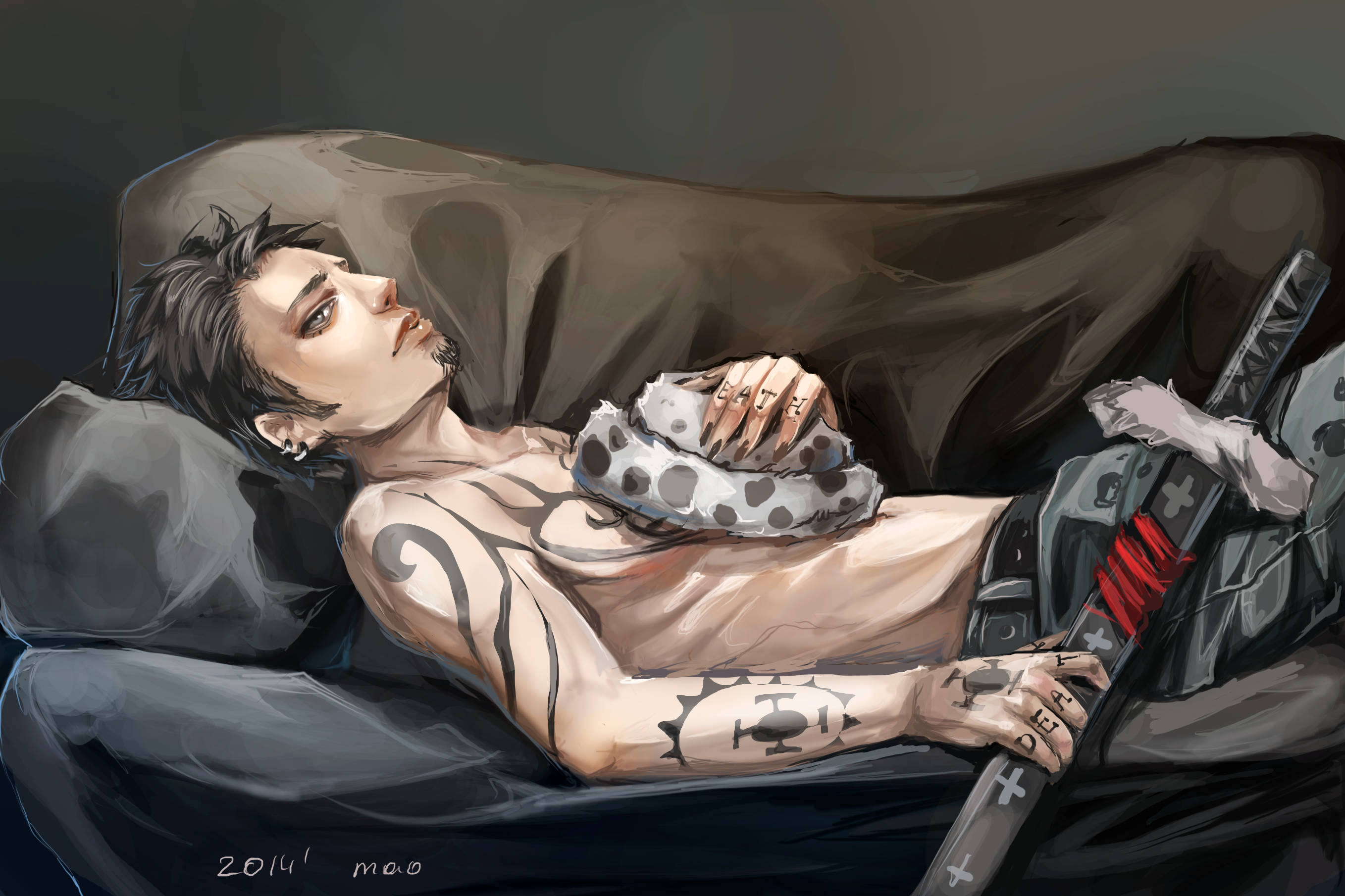 Trafalgar Law, One Piece, tattooed anime man, 2K Desktop Wallpaper