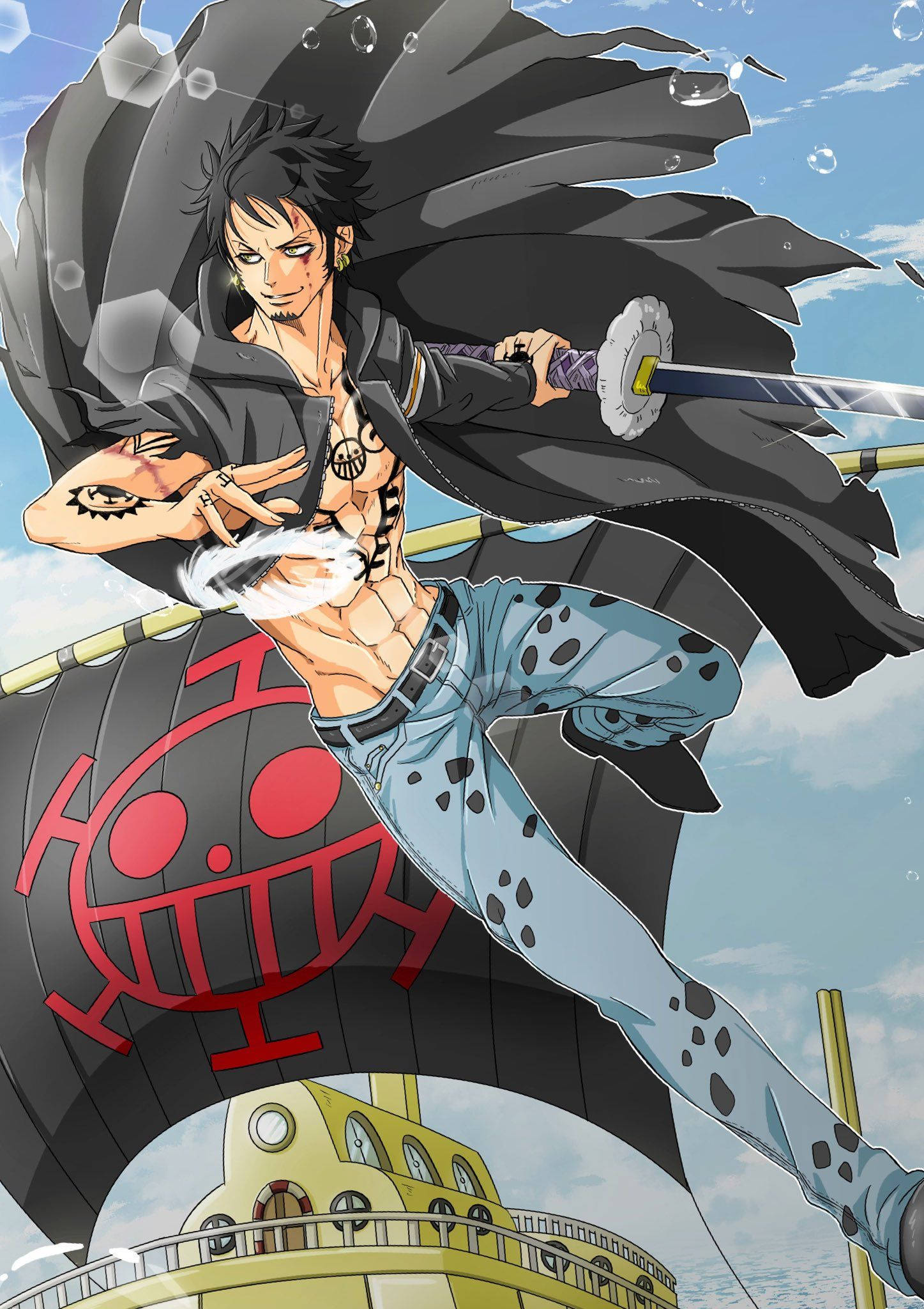 Trafalgar Law, black hair, coat, Full HD Phone Wallpaper
