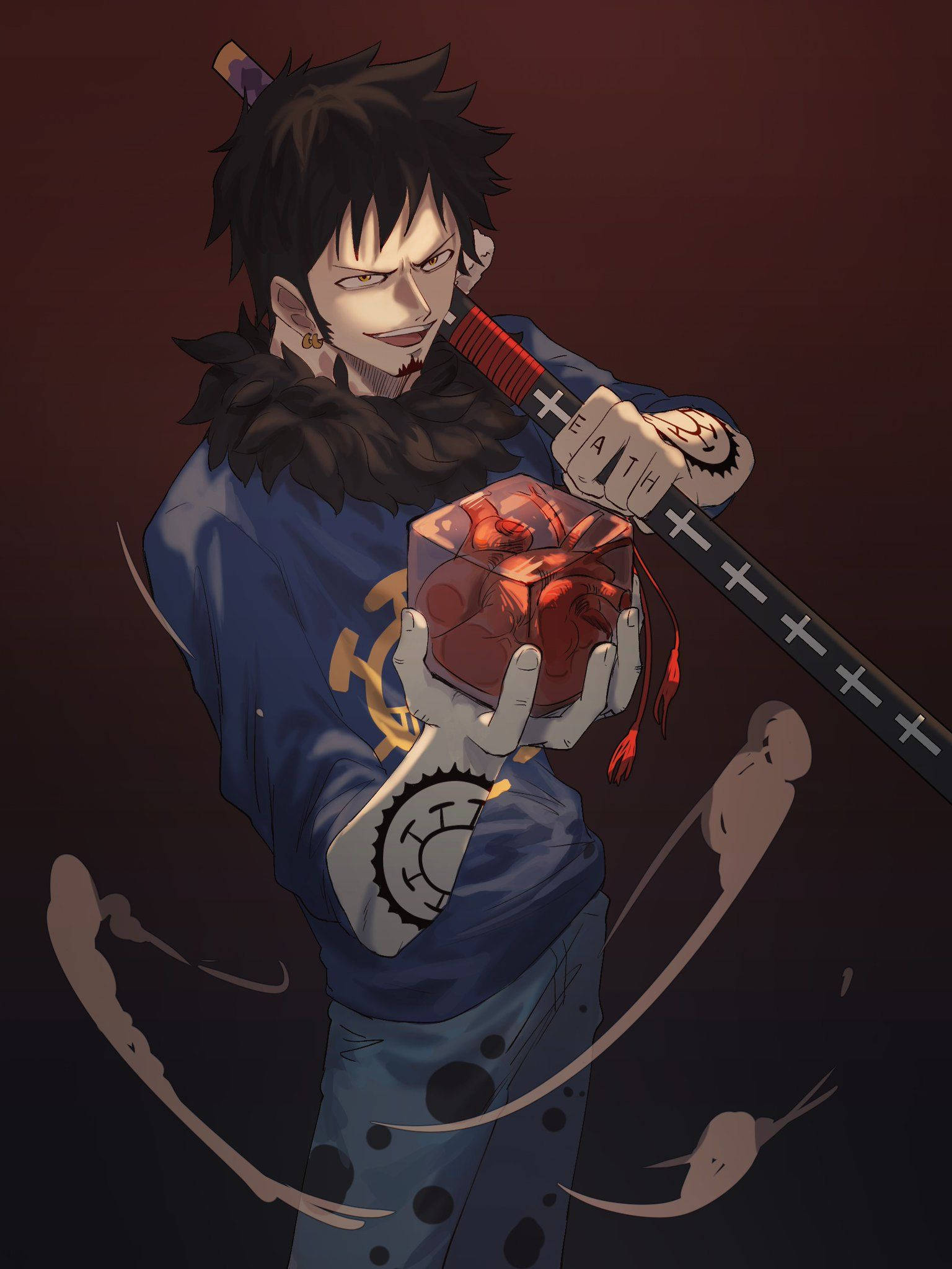 Trafalgar Law, blue coat, glowing red heart, Full HD Phone Wallpaper