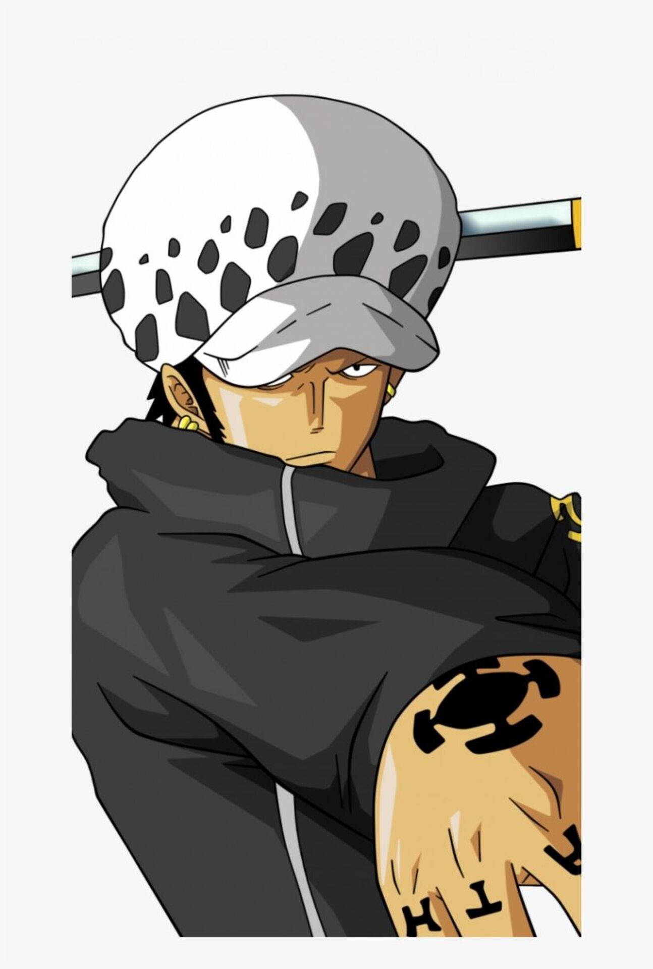 Trafalgar Law, skull-patterned hat, sword over shoulder, Full HD Phone Wallpaper