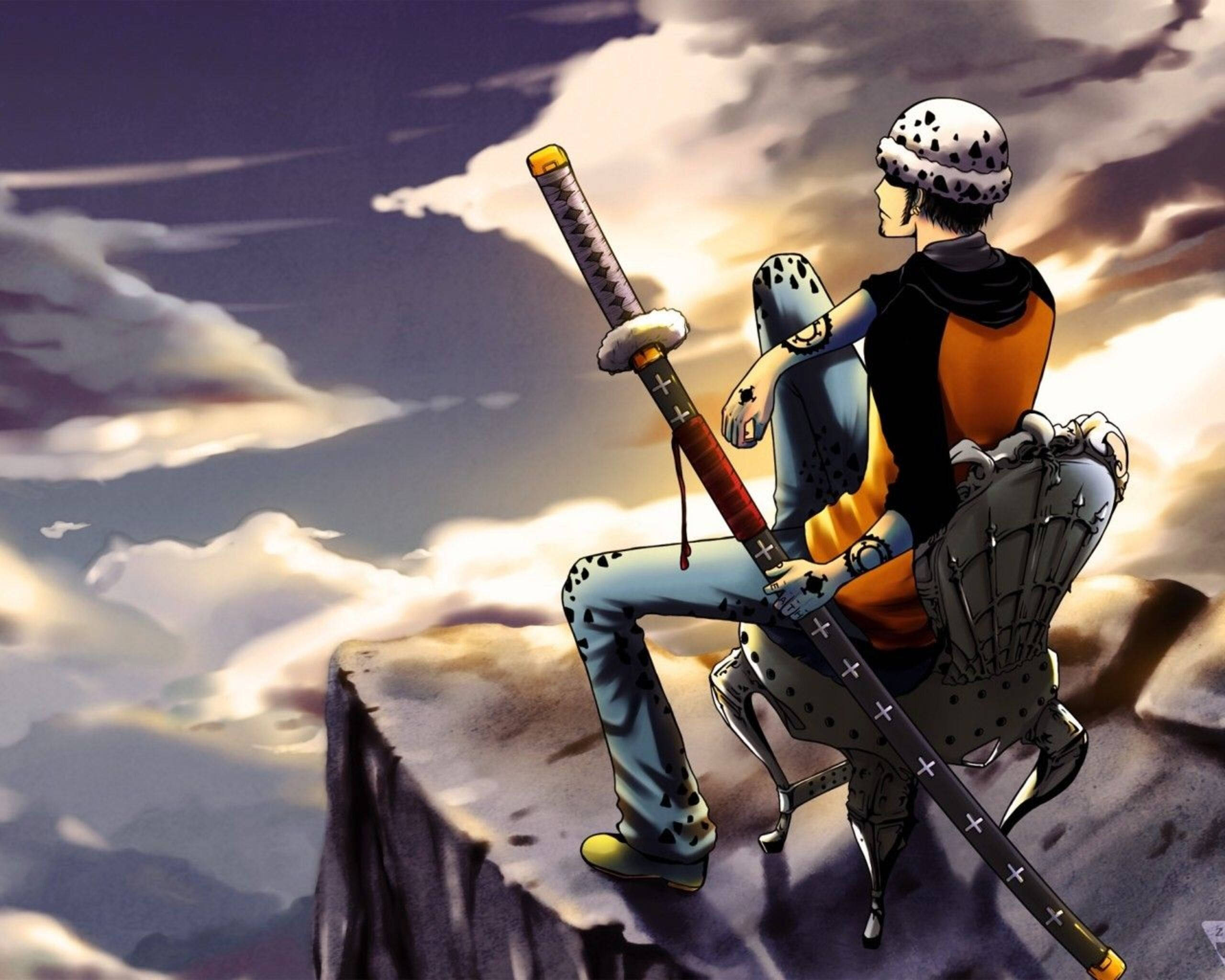 Trafalgar Law, spotted hat, cliff edge, 2K Desktop Wallpaper