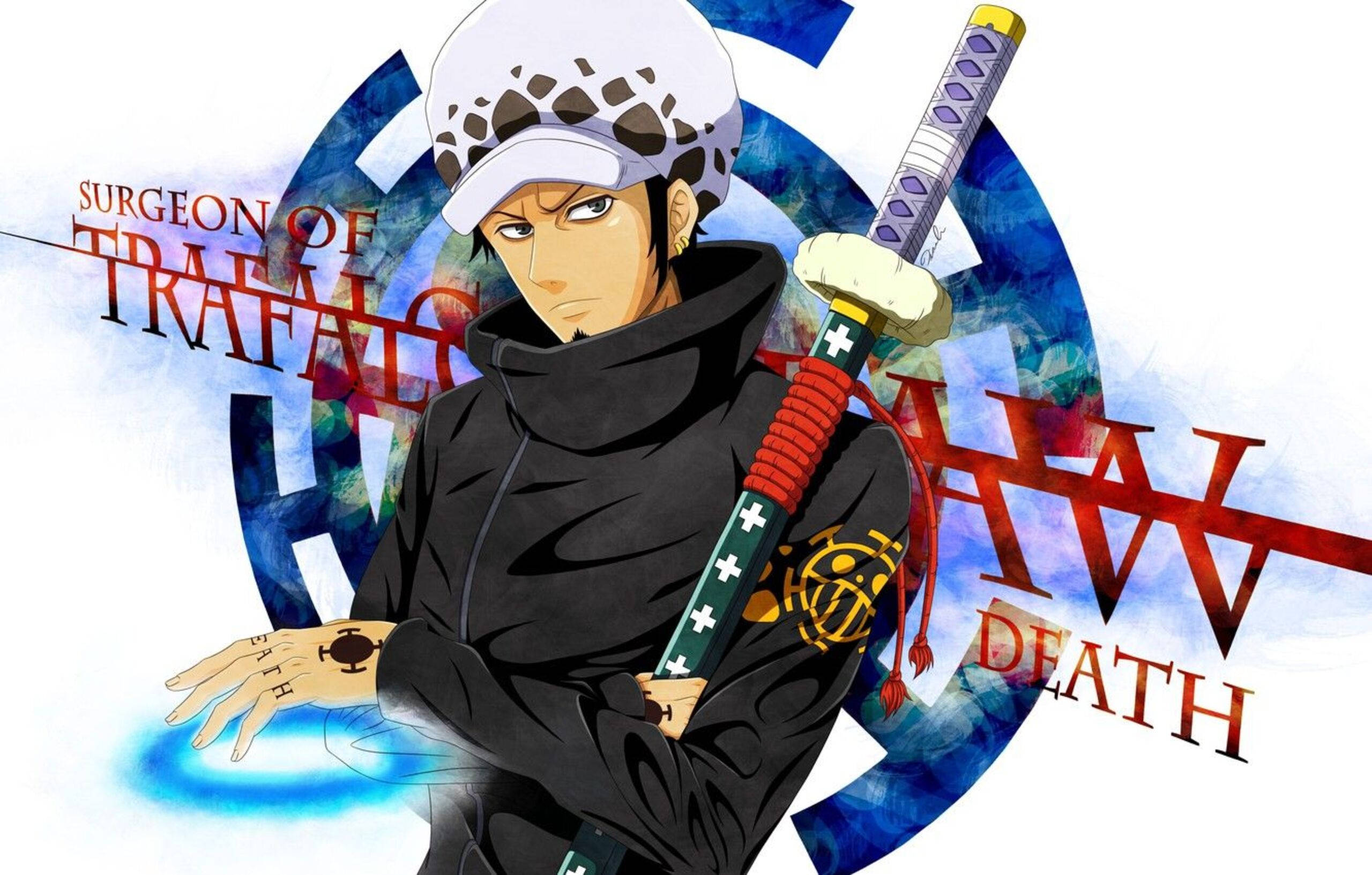 Trafalgar Law, black coat, sword, 2K Desktop Wallpaper