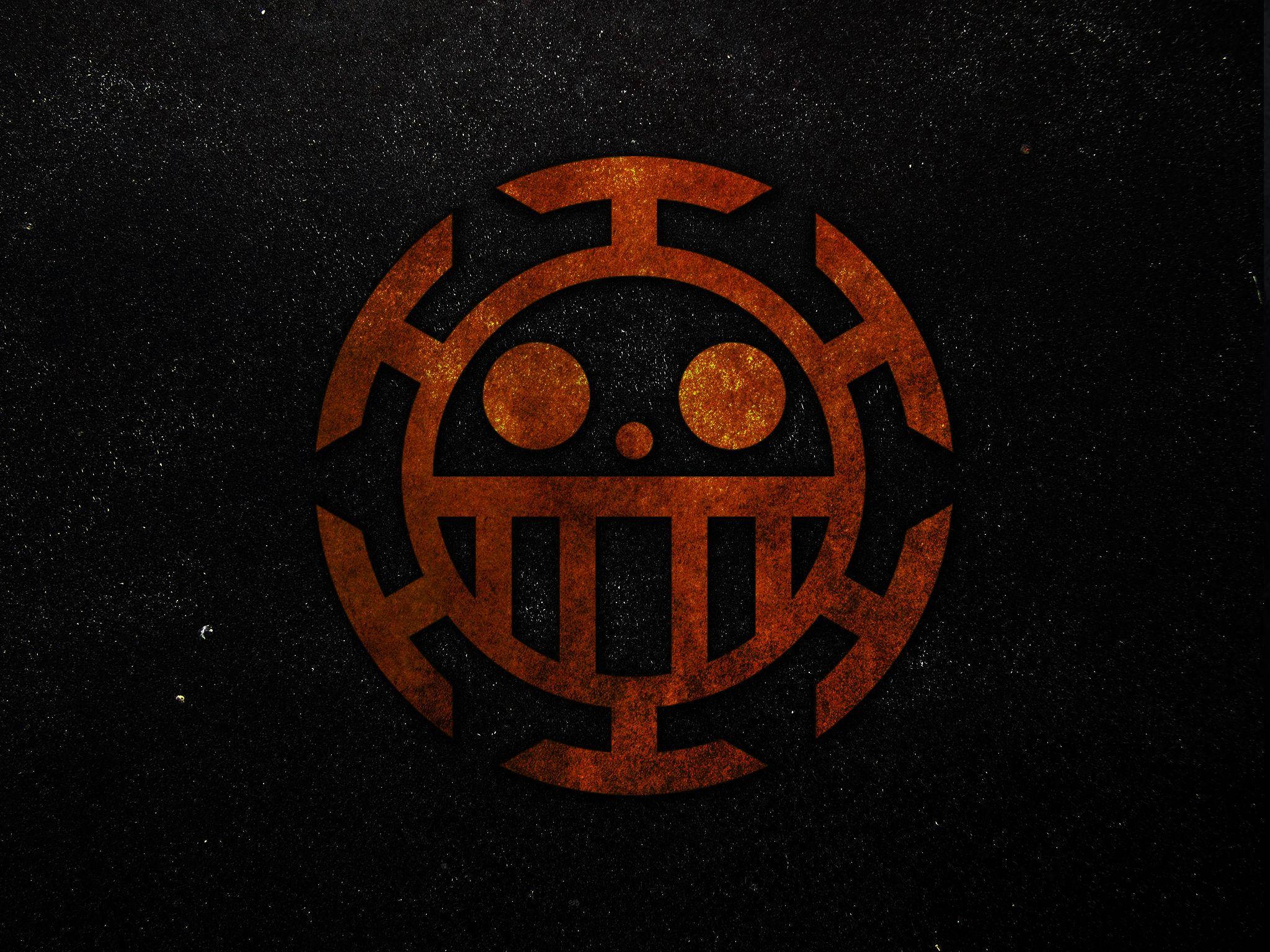 Trafalgar Law, rusted orange skull emblem, geometric patterns, Full HD Desktop Wallpaper